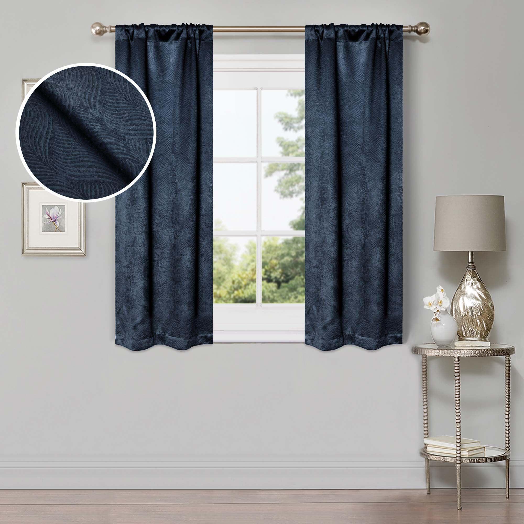 Superior Waverly Blackout Curtains, Rod Pocket, Set of 2, 26" x 63", Navy Blue