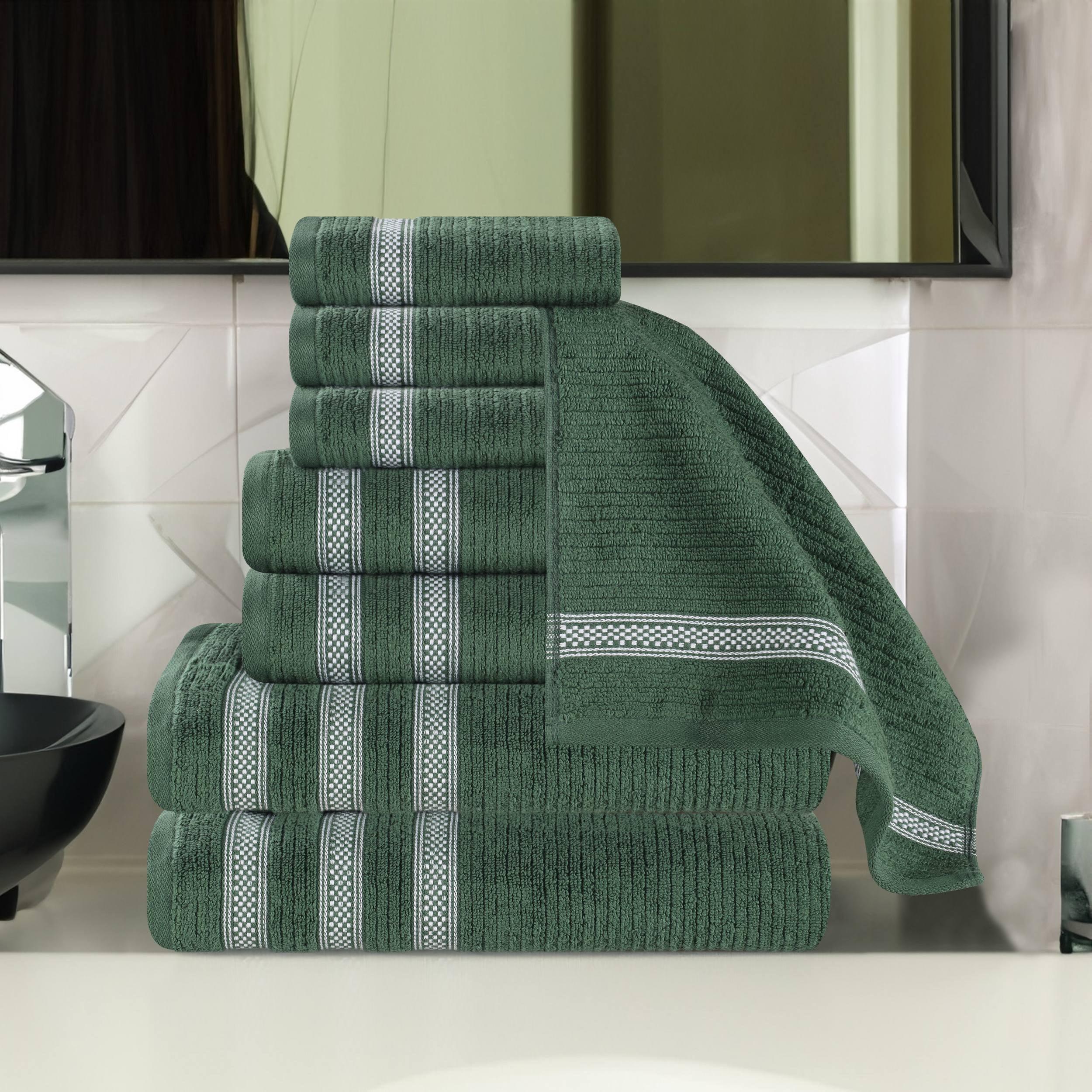 Superior Zero Twist Cotton Ribbed Geometric 8-Piece Towel Set, Forest Green