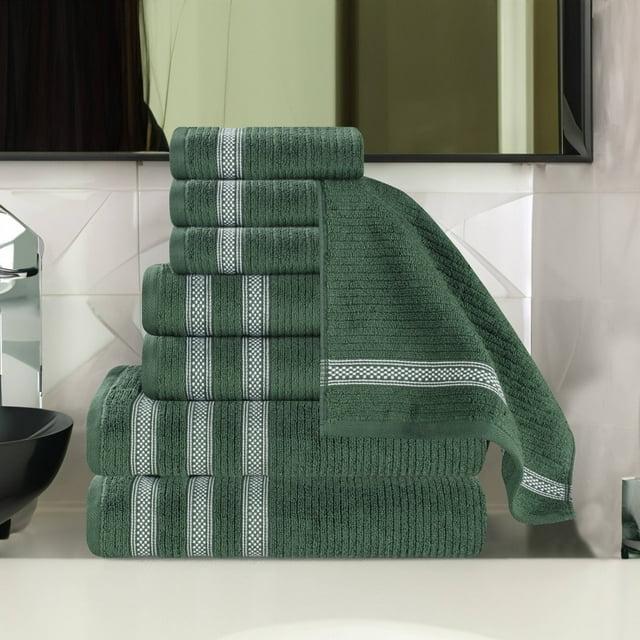 Superior Zero Twist Cotton Ribbed Geometric 8-Piece Towel Set, Forest Green