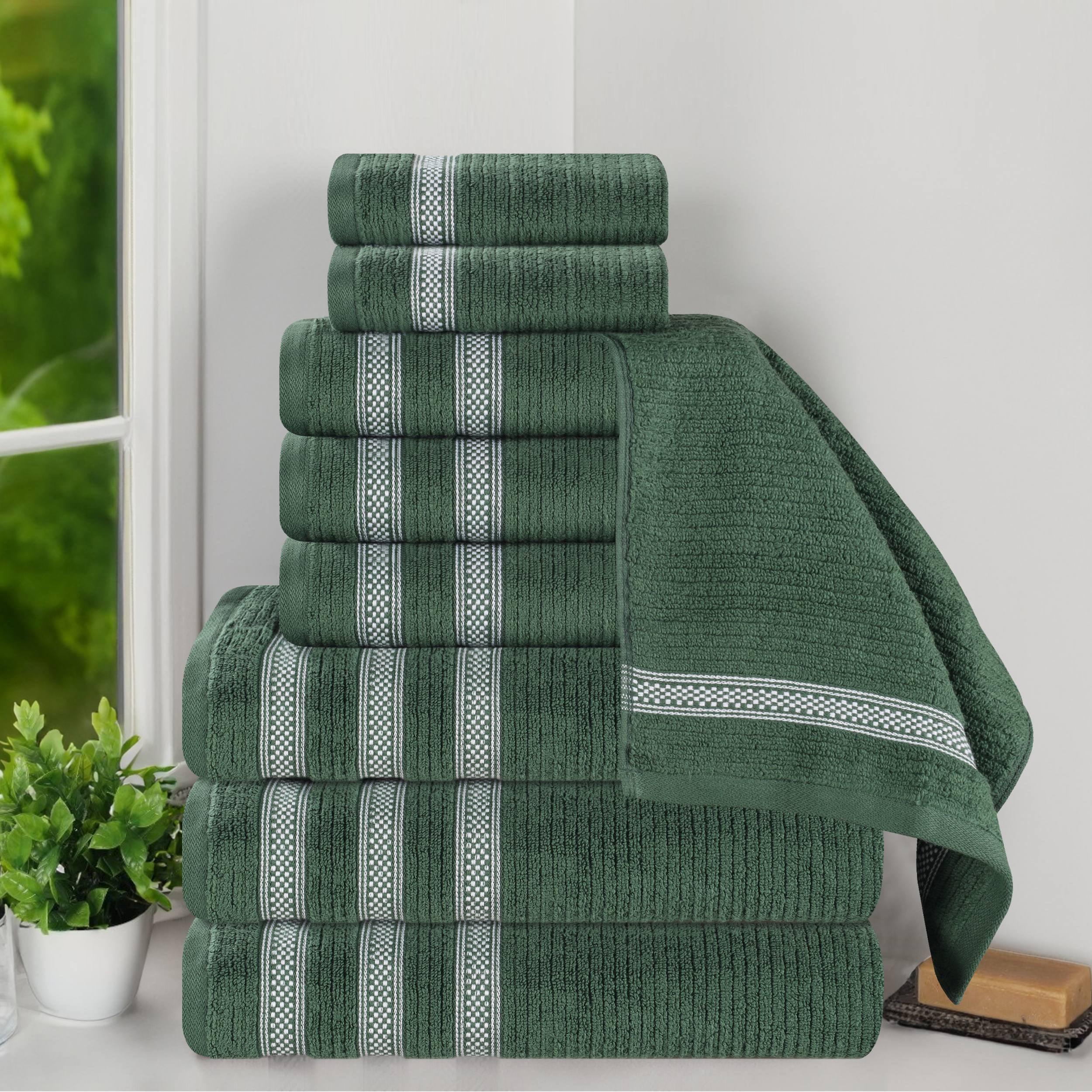 Superior Zero Twist Cotton Ribbed Geometric 9-Piece Towel Set, Forest Green