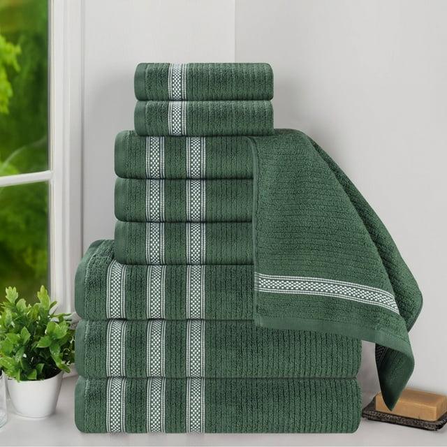 Superior Zero Twist Cotton Ribbed Geometric 9-Piece Towel Set, Forest Green