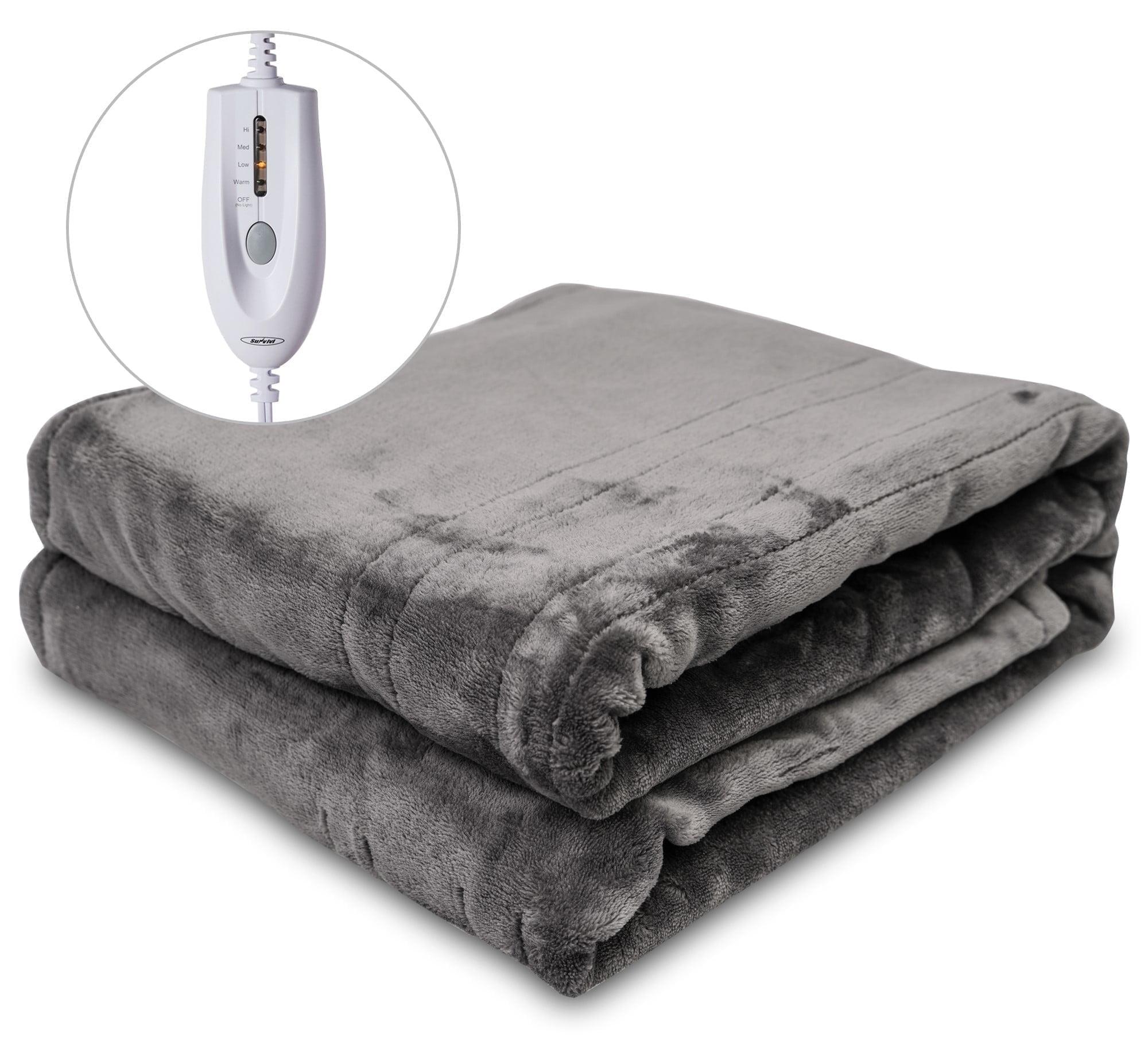 Superjoe Electric Heated Blanket, 60" x 50" Double-Layer Flannel, 4 Heat Settings and Auto-off, Holiday Gift for Family, Gray