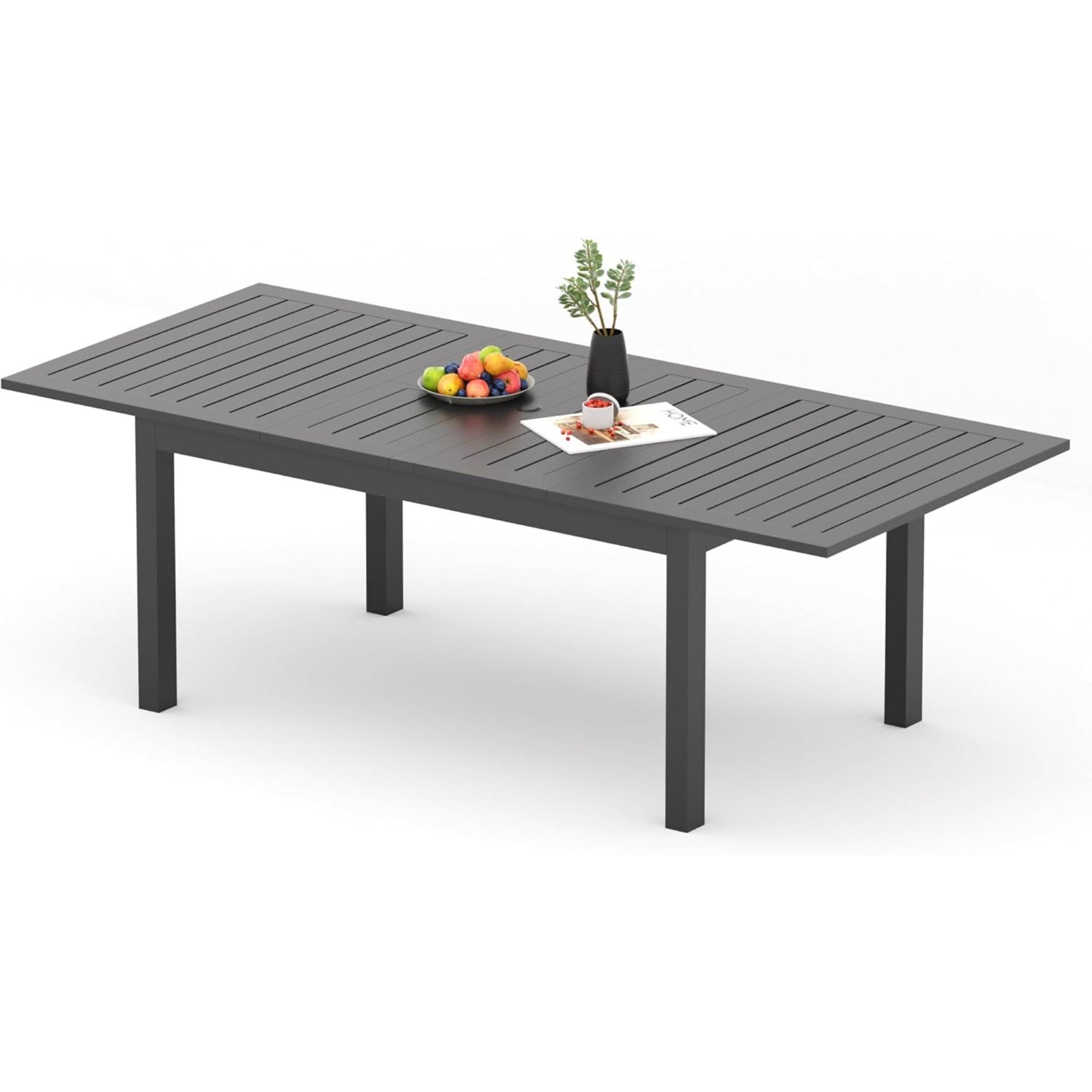 Expandable Dark Grey Aluminum Outdoor Dining Table with Umbrella Hole