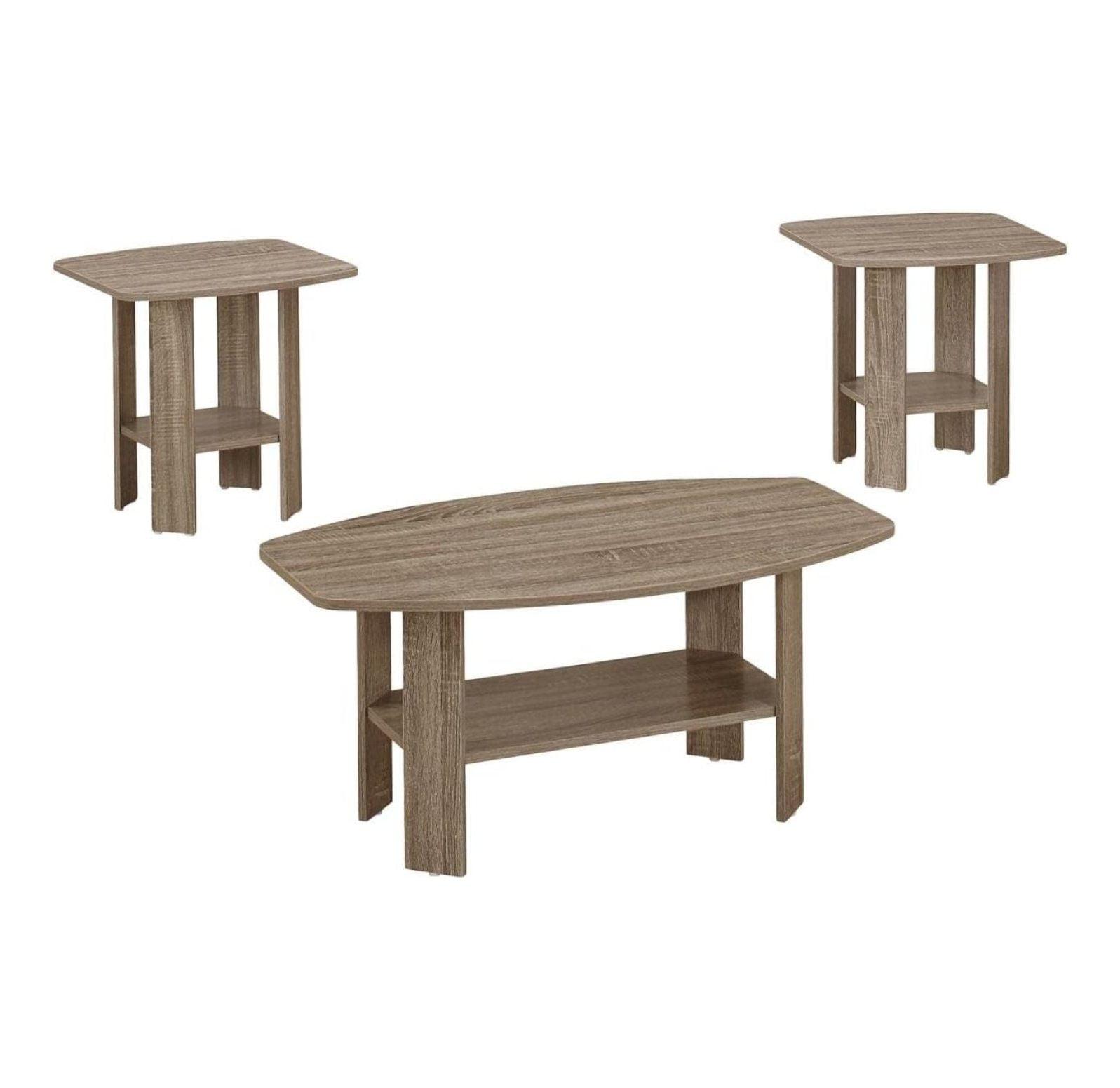 Dark Taupe Transitional 3-Piece Coffee and End Table Set