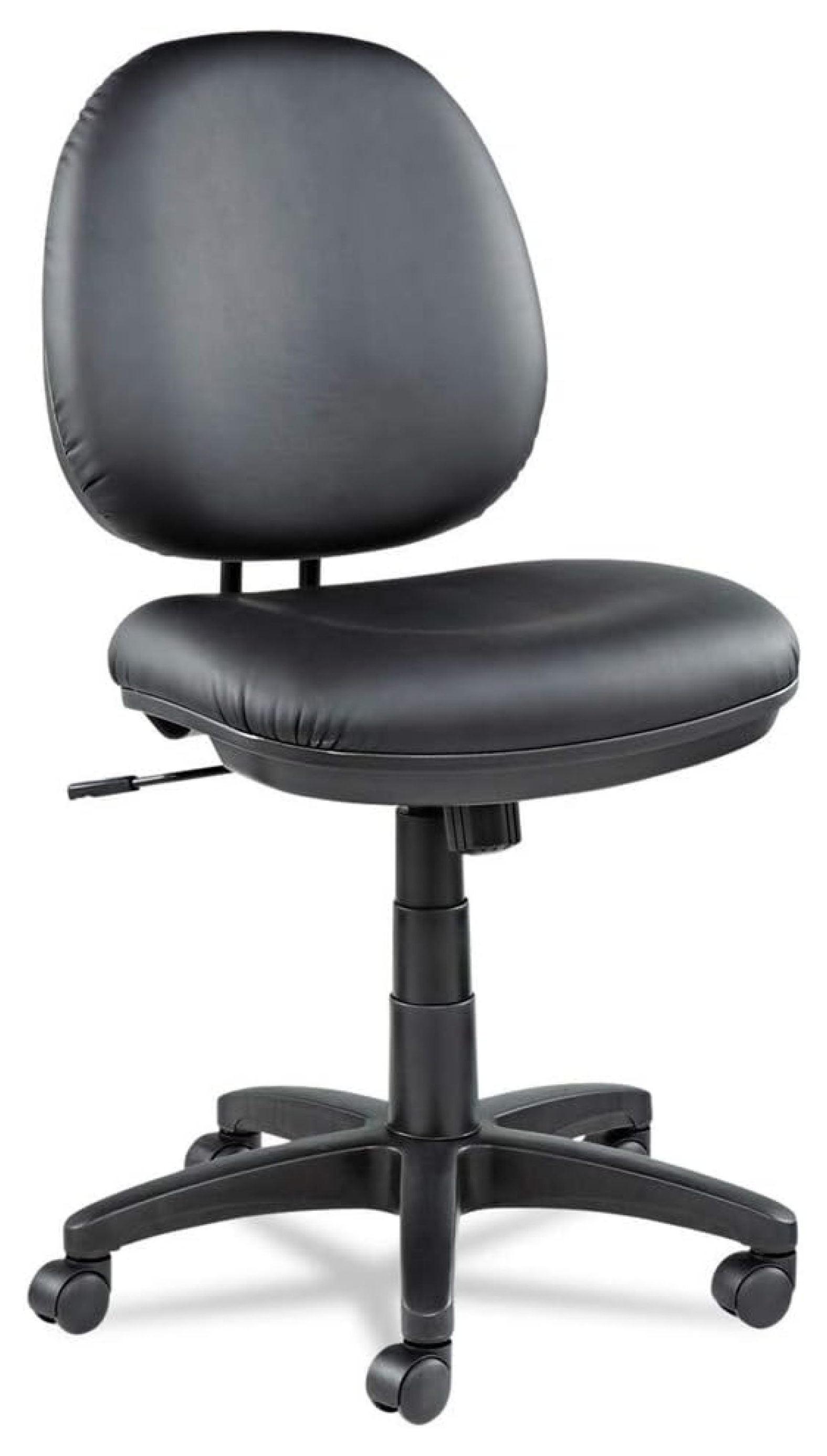 Black Leather Armless Swivel Task Chair with Plastic Base