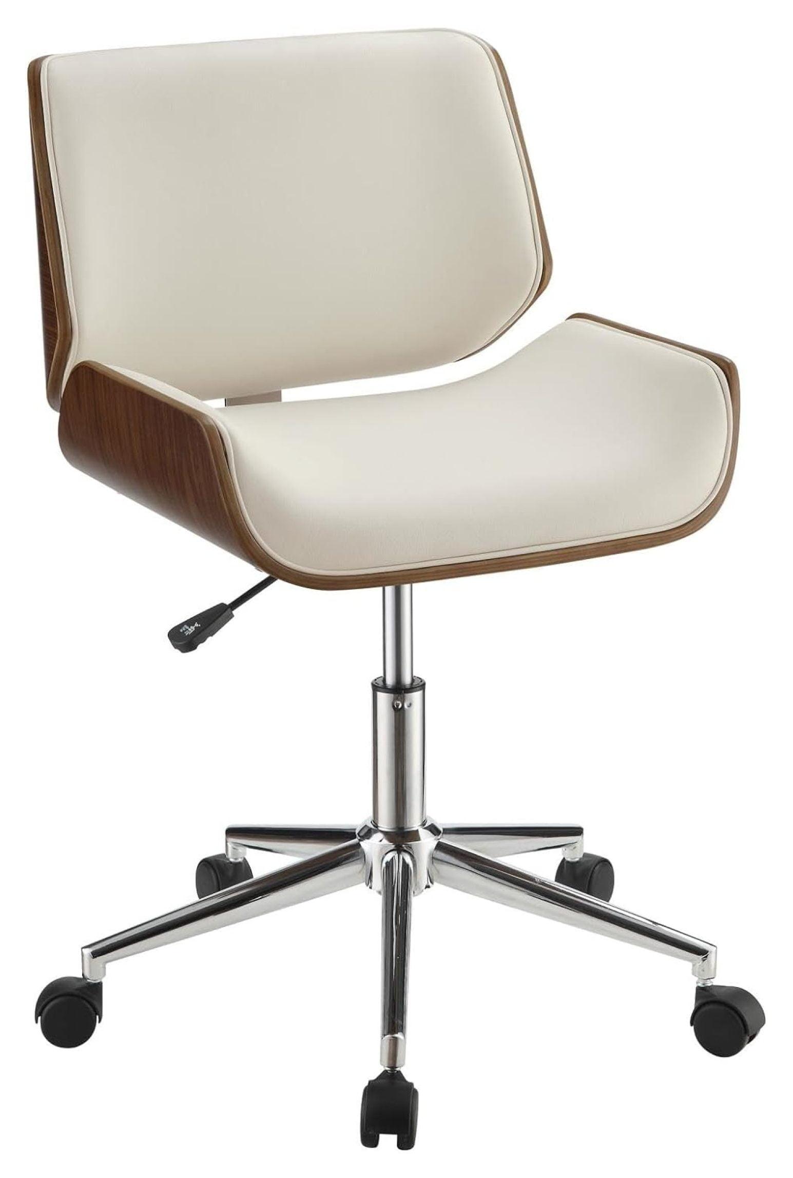 Ecru Leatherette and Walnut Swivel Desk Chair