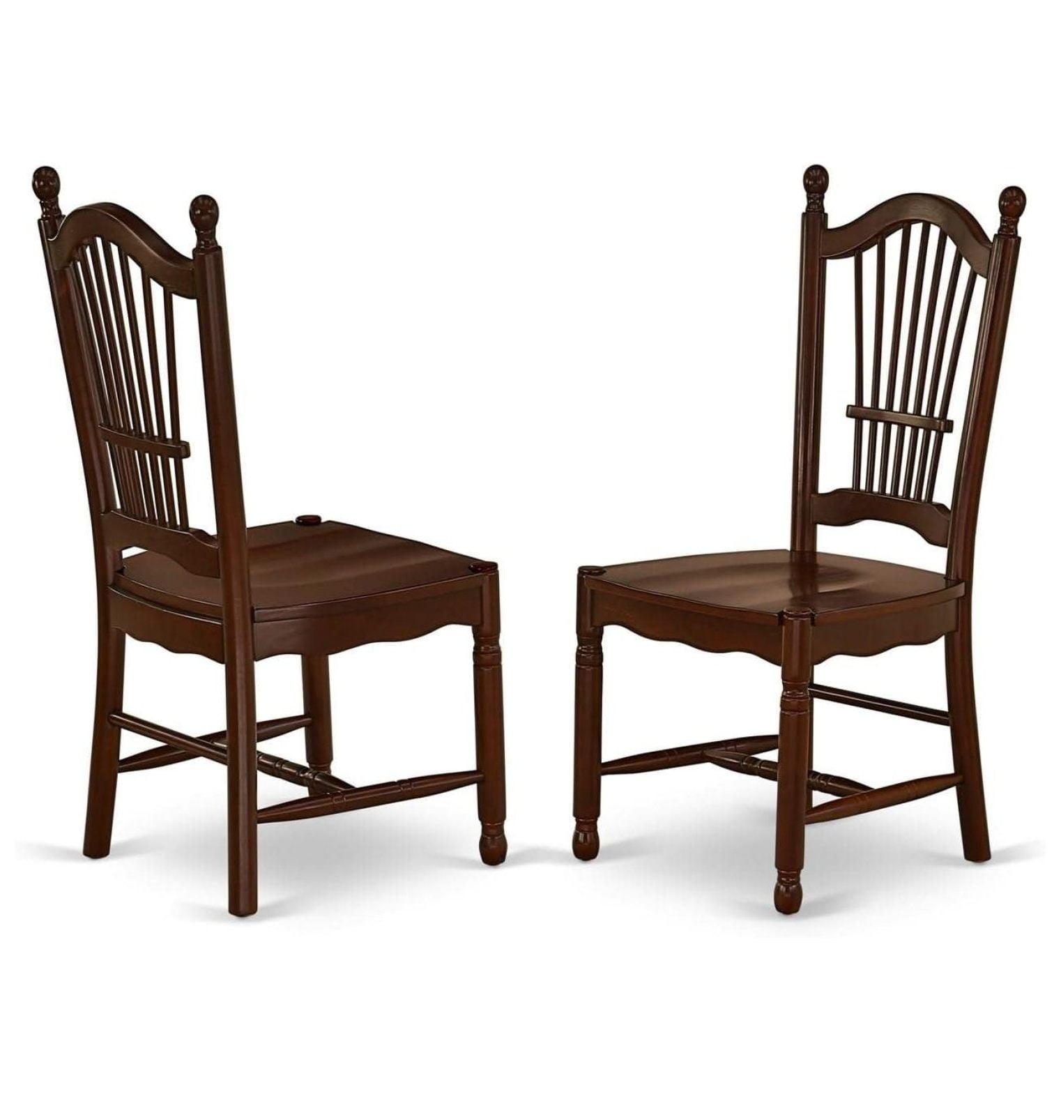 Mahogany High Back Slat Wood Dining Chairs, Set of 2