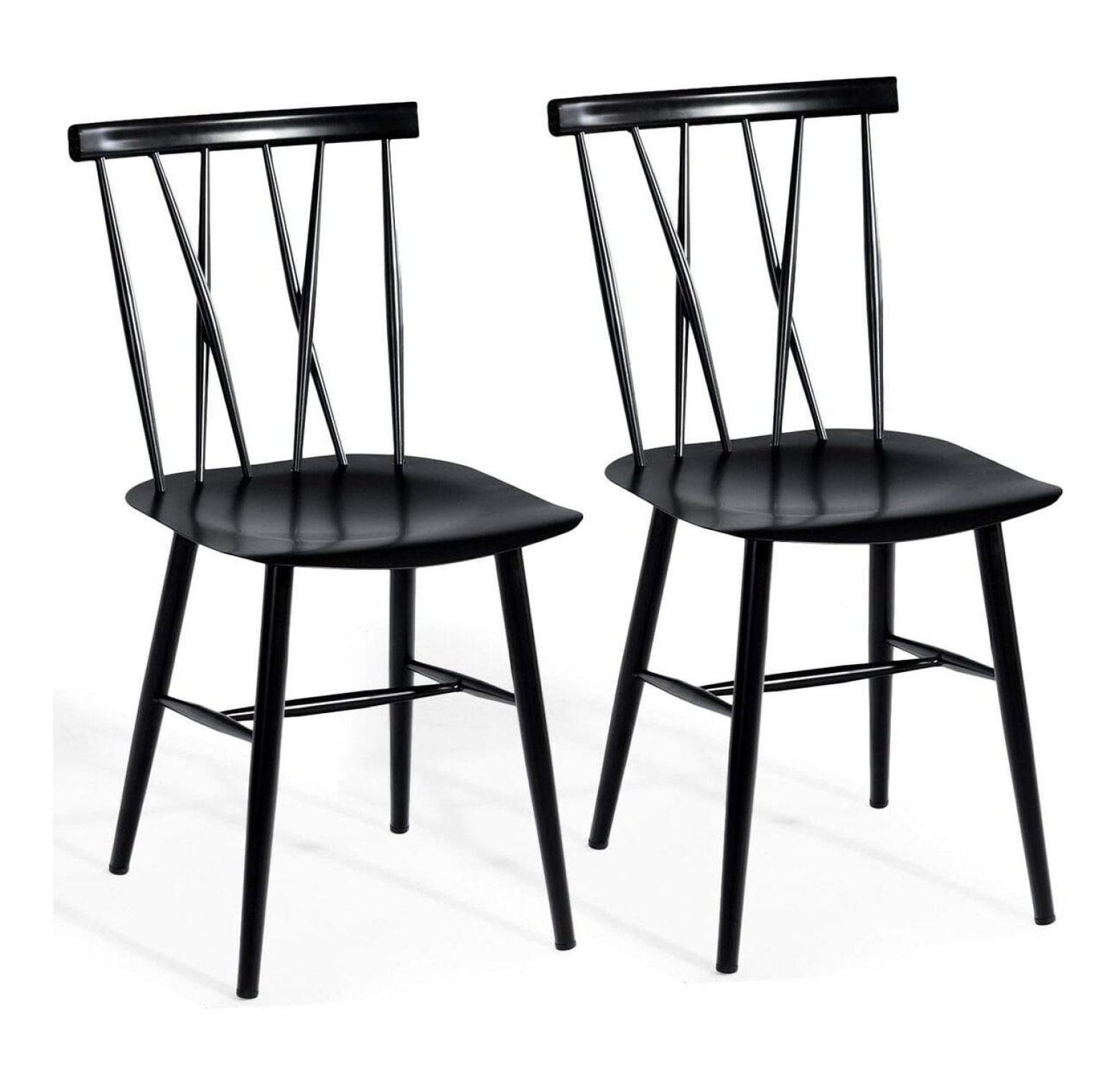 High Black Metal Cross Back Side Chair Set