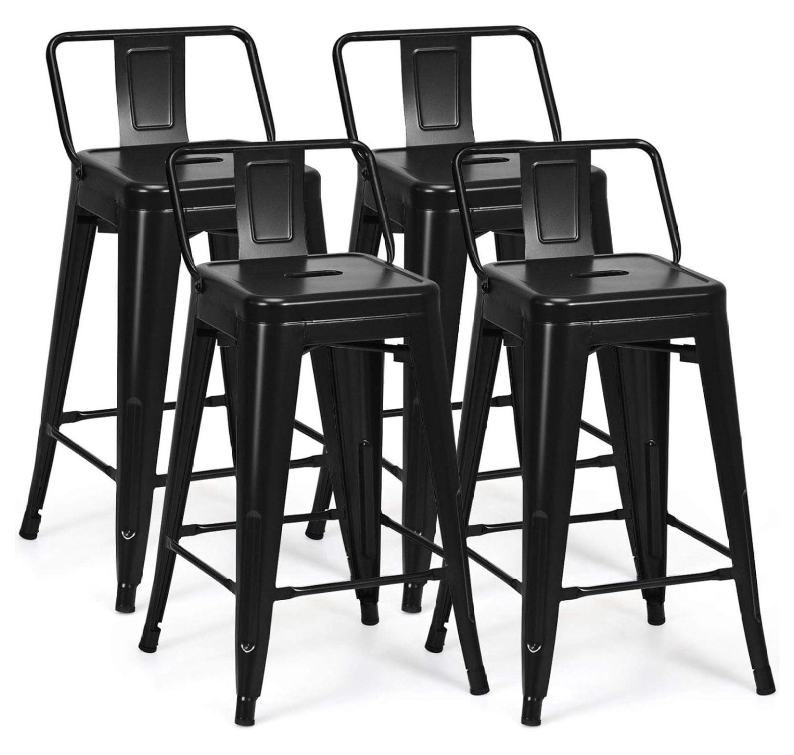 Set of 4 Black Metal Backless Bar Stools with Footrest