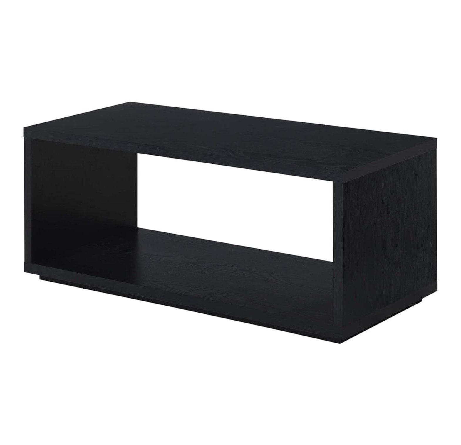 Black Rectangular Wood Coffee Table with Shelf