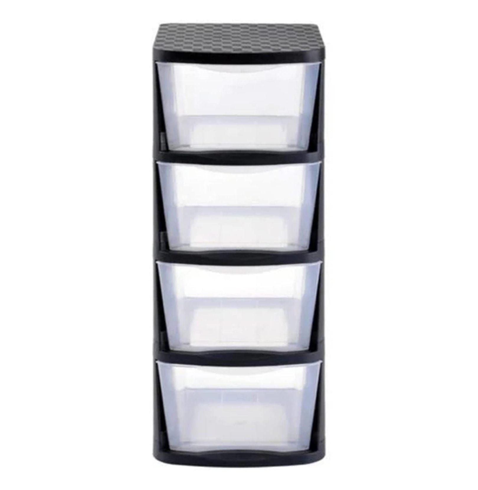 Clear Plastic 4 Drawer Home Storage Tower with Black Frame