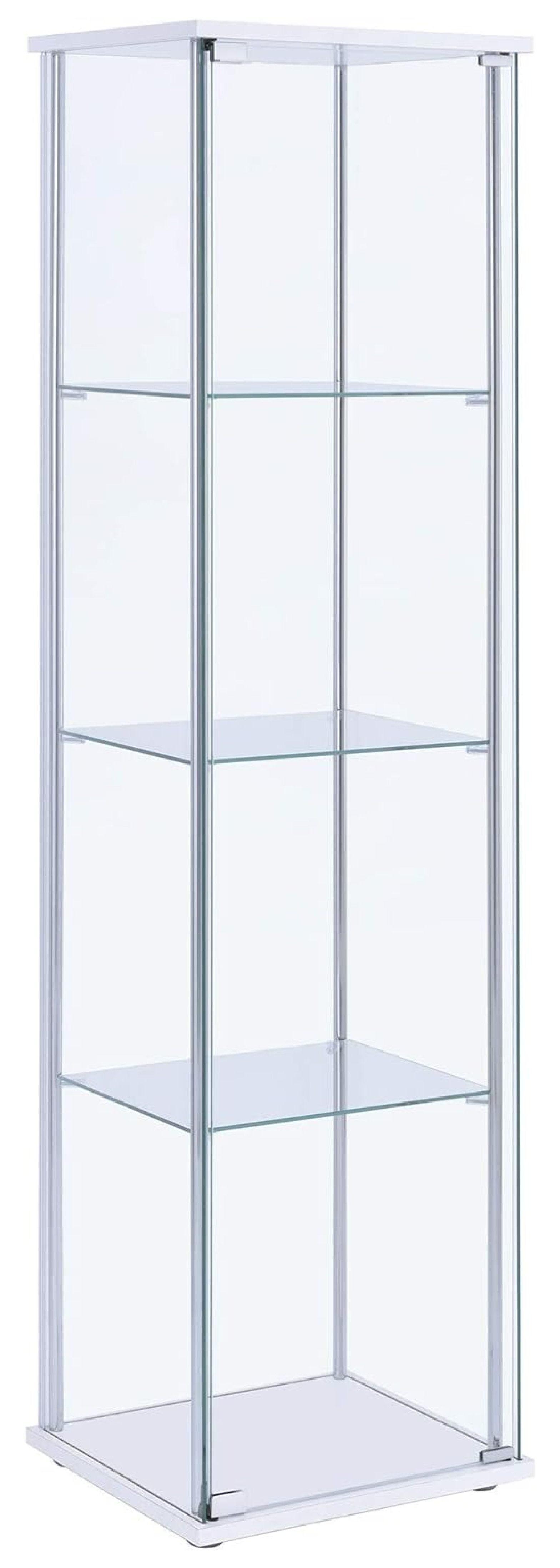 Tall White and Chrome Glass Curio Cabinet with Shelves