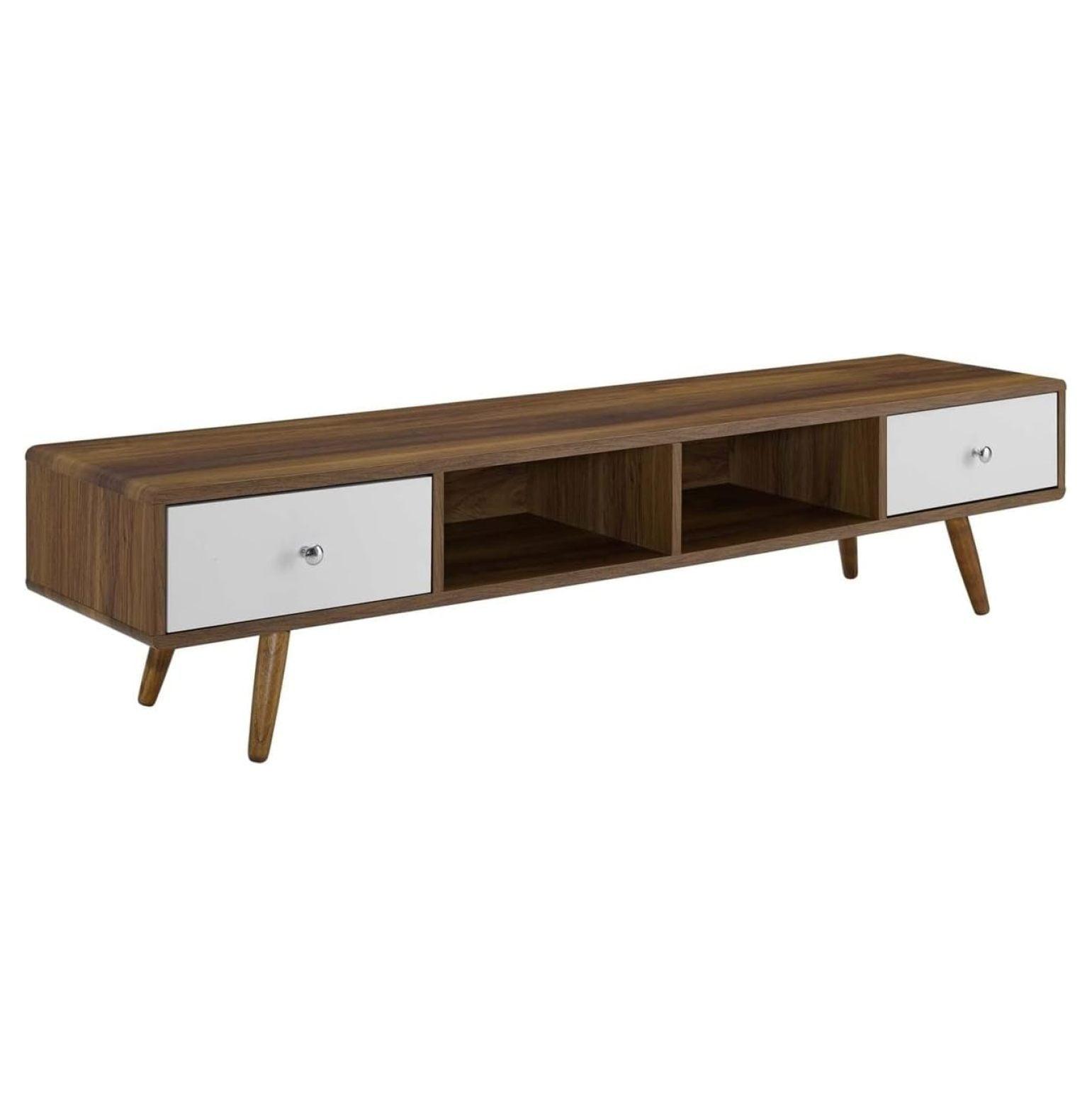 Sleek 70'' Walnut White Media Console with Cabinet Storage