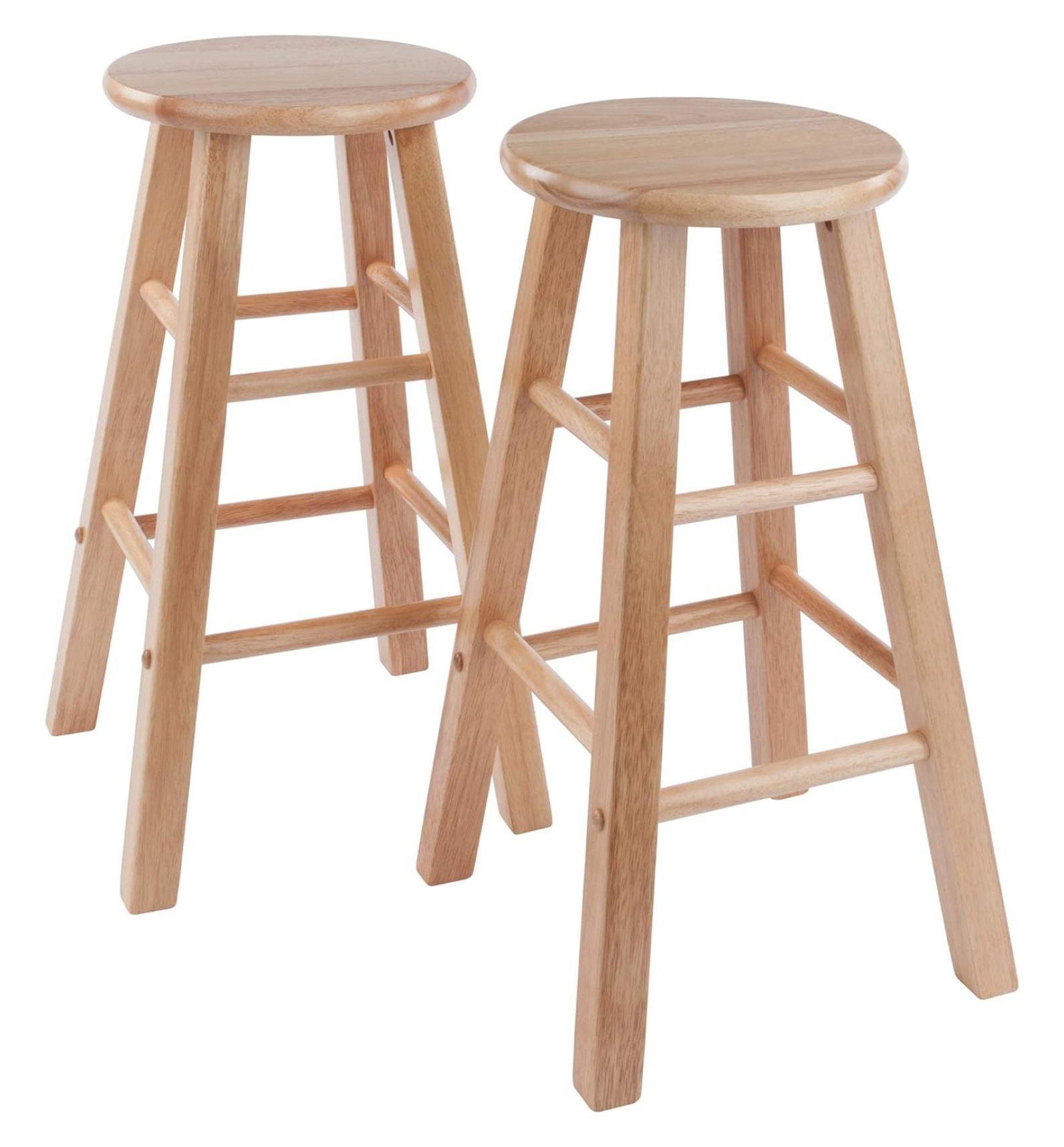 Transitional Natural Wood Backless Counter Stool, 24"H Beige