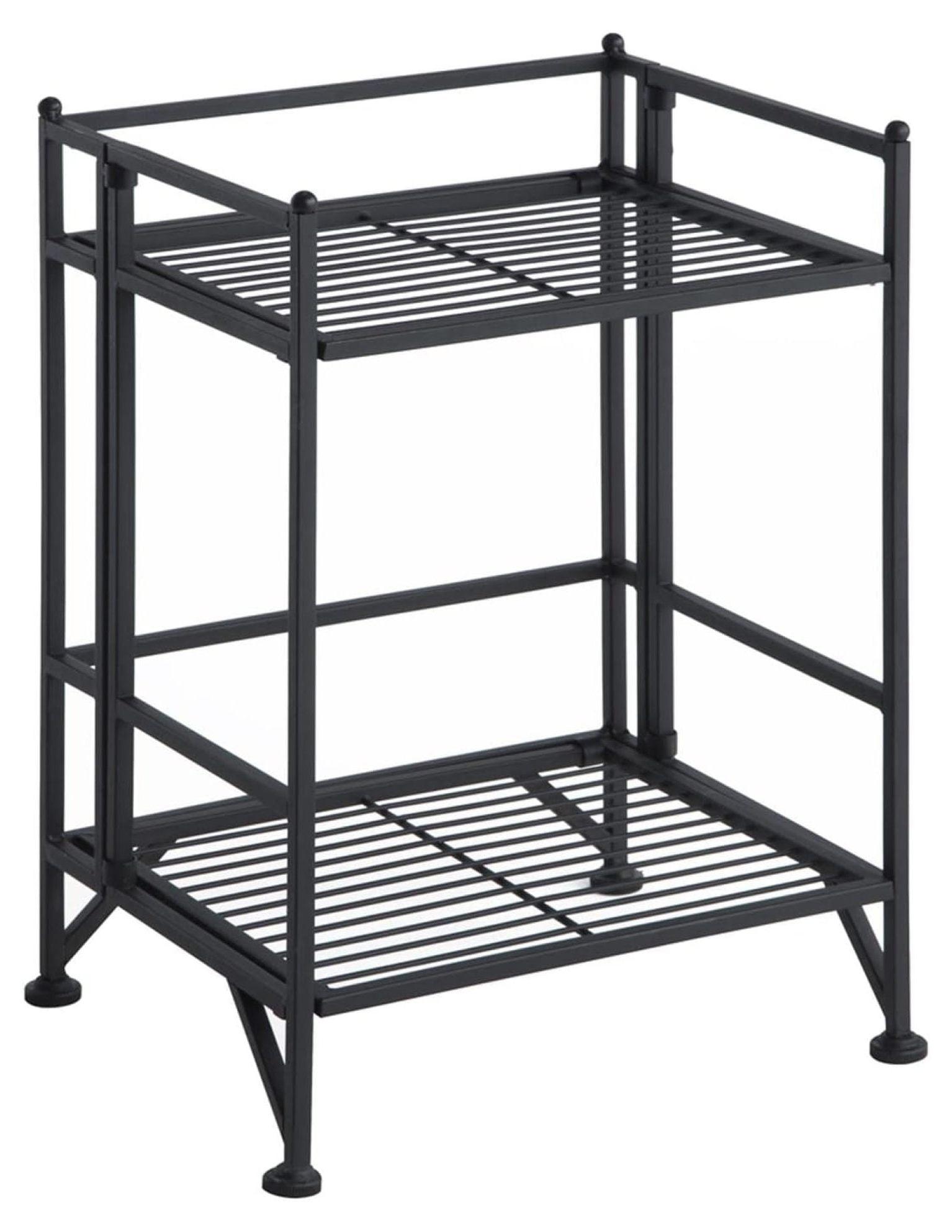 Adjustable Black 2-Tier Folding Metal Shelf