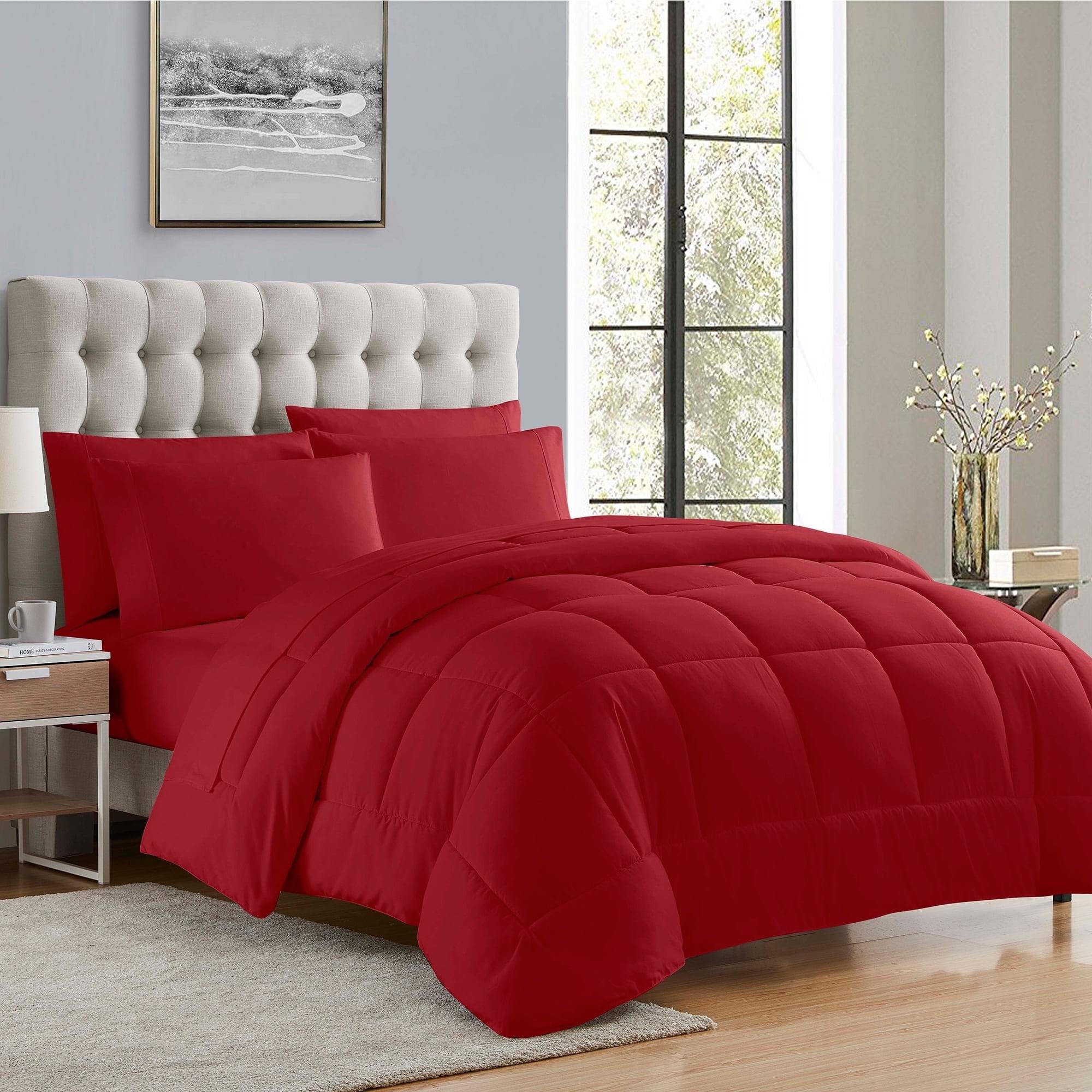 Bed-in-A-Bag Solid Color Comforter & Sheet Set Soft All Season Bedding, King, Red