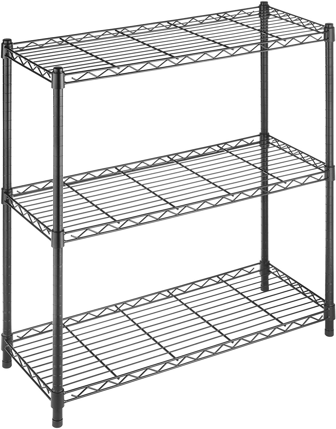 Black Heavy-Duty Steel 3-Tier Adjustable Wire Shelving Unit