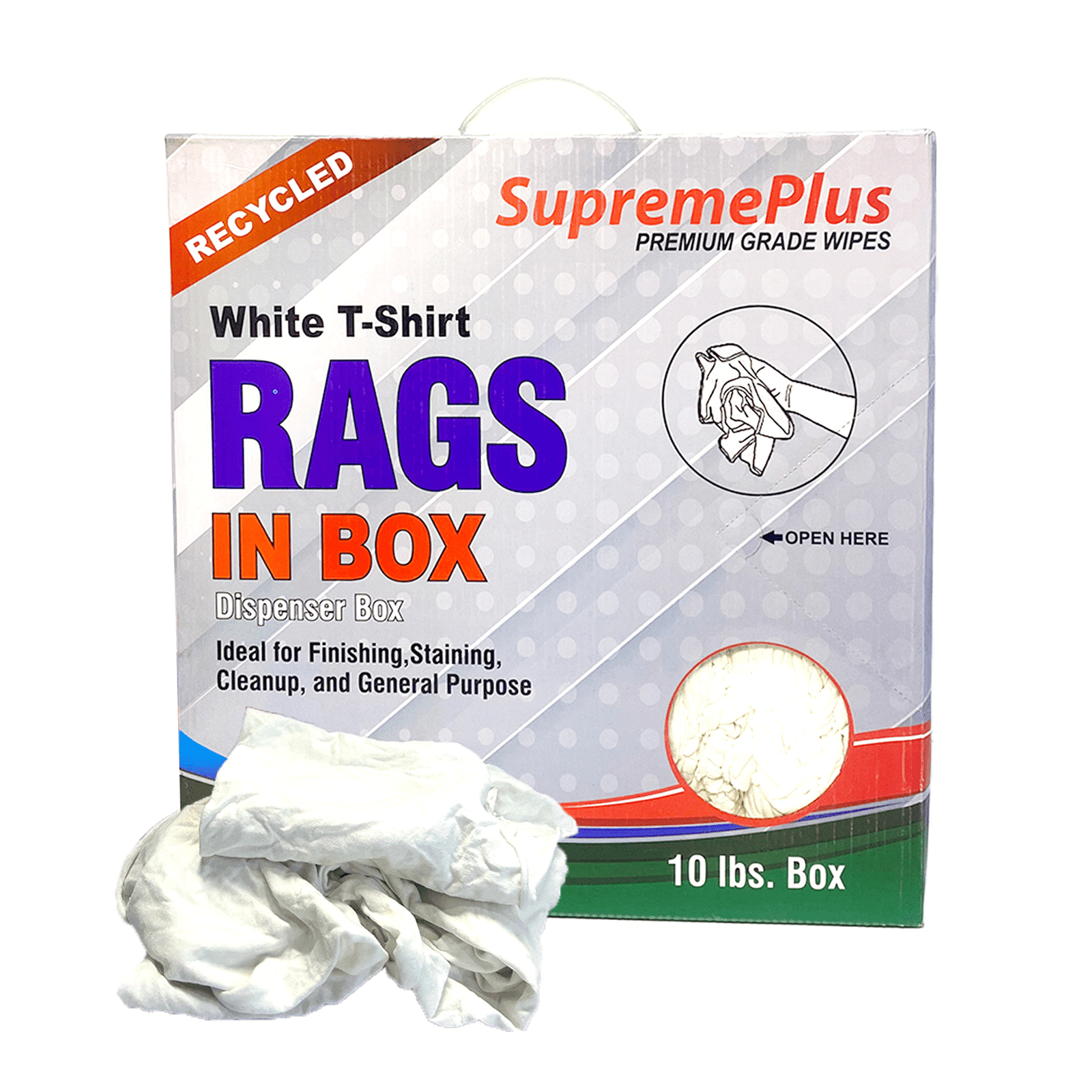 SupremePlus New White Knit T-Shirt Rags, Multipurpose Cleaning Cloth Wipe - 10 lbs. Box