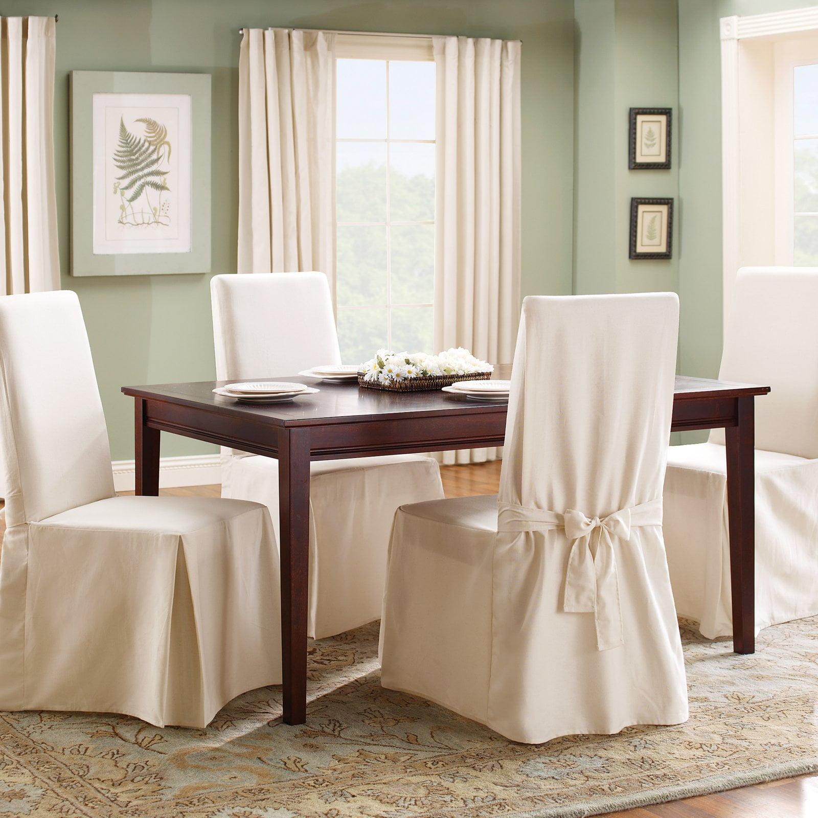 Natural Cotton Duck Long Dining Chair Slipcover