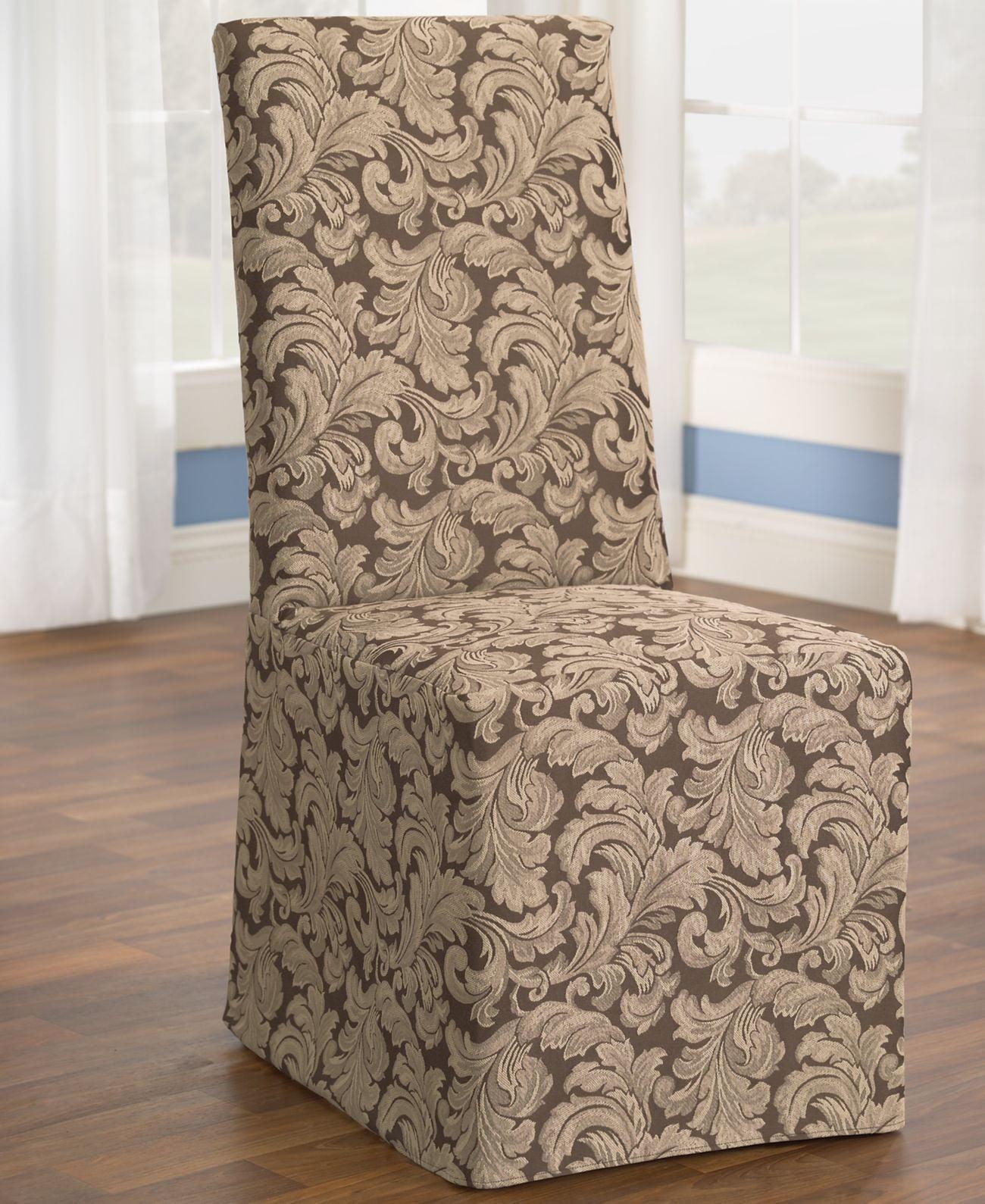 Elegant Scroll Brown Stretch Dining Chair Slipcover