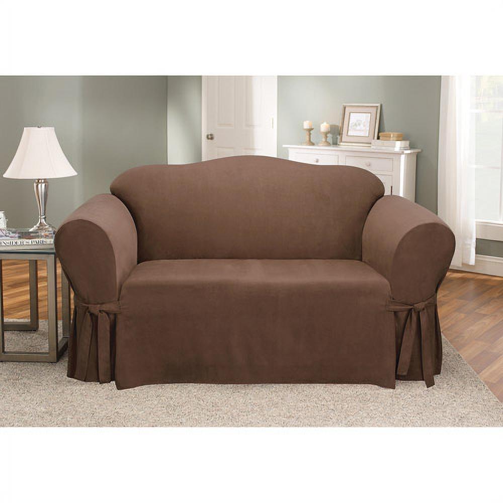 Elegant Chocolate Soft Suede Stretch Loveseat Slipcover