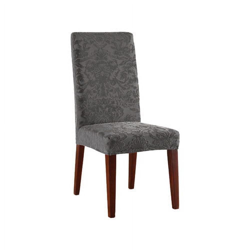 Gray Stretch Jacquard Damask Dining Chair Slipcover