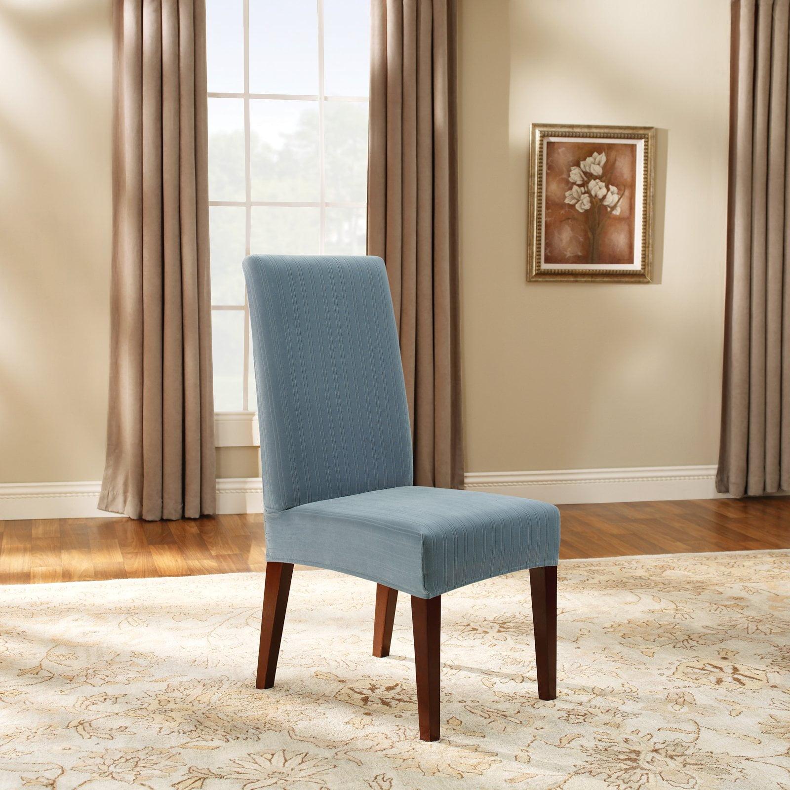 Stretch Pinstripe Short Dining Room Chair Cover Blue - Sure Fit