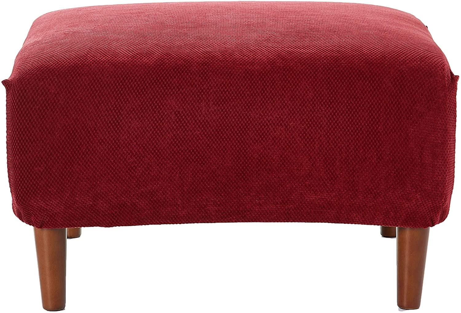 Stretch Pique Box Cushion Ottoman Slipcover