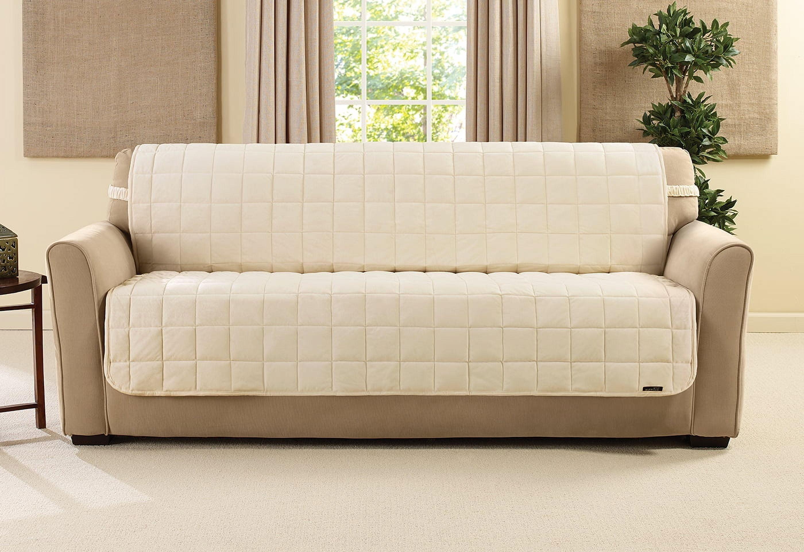 Deluxe Pet Armless Sofa Furniture Cover Ivory - Sure Fit: Machine Washable, Faux Suede Protector