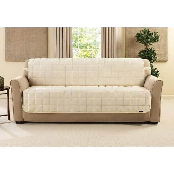 Deluxe Pet Armless Sofa Furniture Cover Ivory - Sure Fit: Machine Washable, Faux Suede Protector