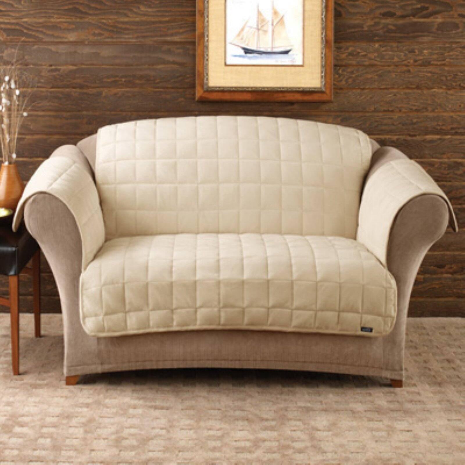 Deluxe Ivory Quilted Velvet Pet Sofa Cover, 76"x50"