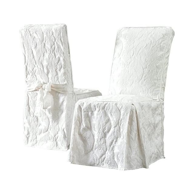 SureFit Matelasse Damasco Funda Larga para Silla de Comedor, Funda para Muebles para Silla de Comedor, Lavable a Máquina, Blanco