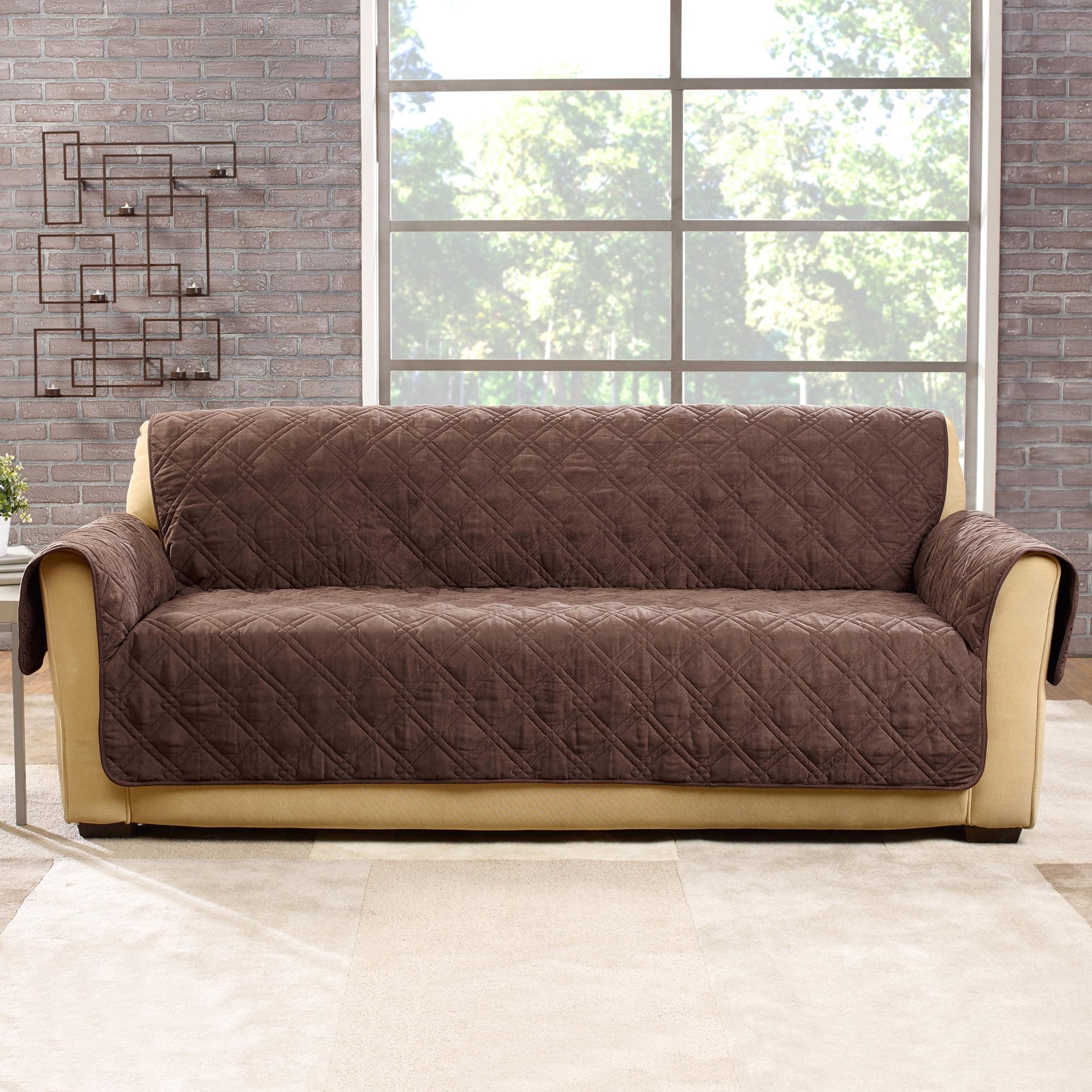 Microfiber Non-Skid Sofa Furniture Protector Chocolate - Sure Fit: Pet-Friendly, Machine Washable, Indoor Slipcover