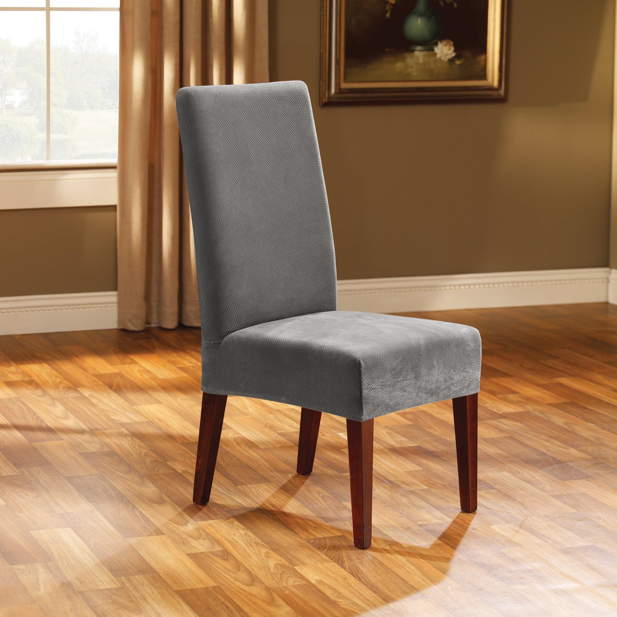 Gray Stretch Dining Chair Slipcover with Elastic Hem