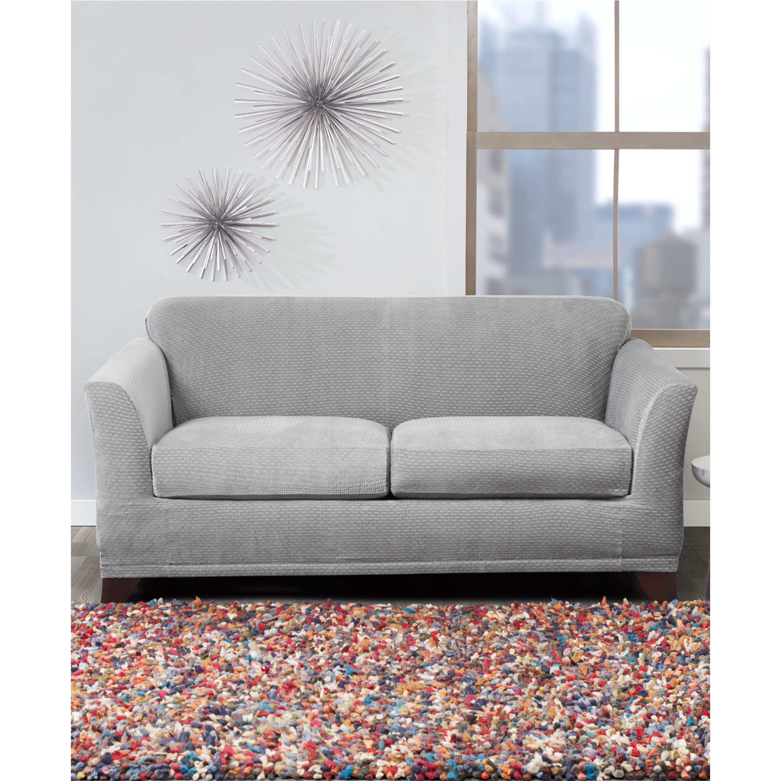 Gray Stretch Modern Block Loveseat Slipcover