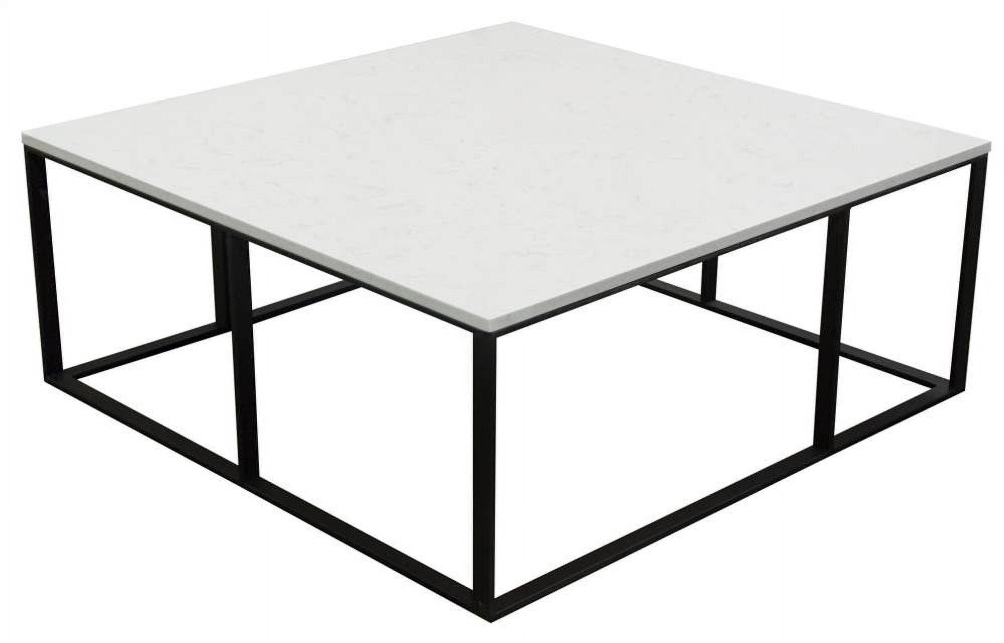 Square White Marble Top Black Metal Base Coffee Table