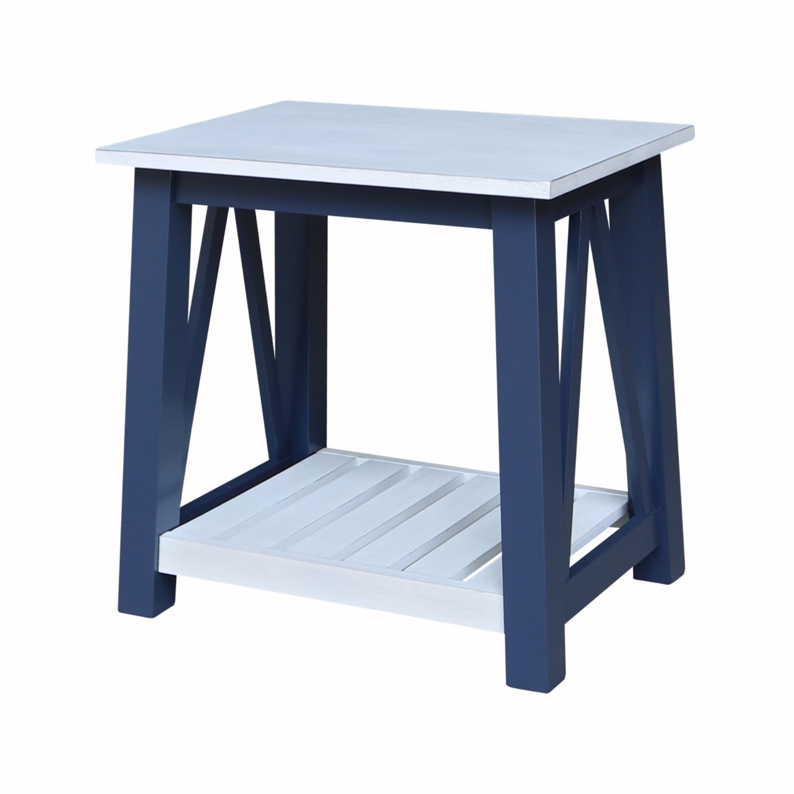 Surrey Solid Wood Rectangular End Table with Shelf - Antiqued Blue
