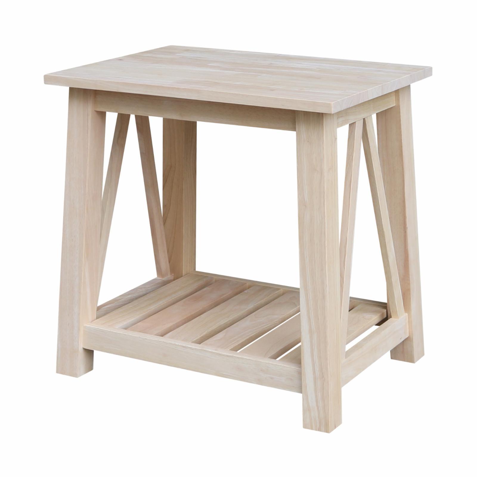 Surrey Unfinished Solid Wood End Table with Shelf