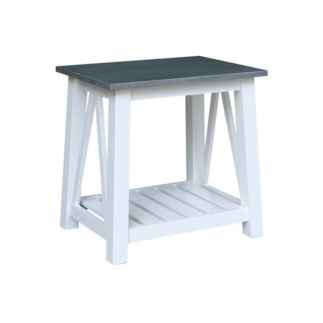 Surrey 31'' Solid Parawood End Table in White & Heather Gray