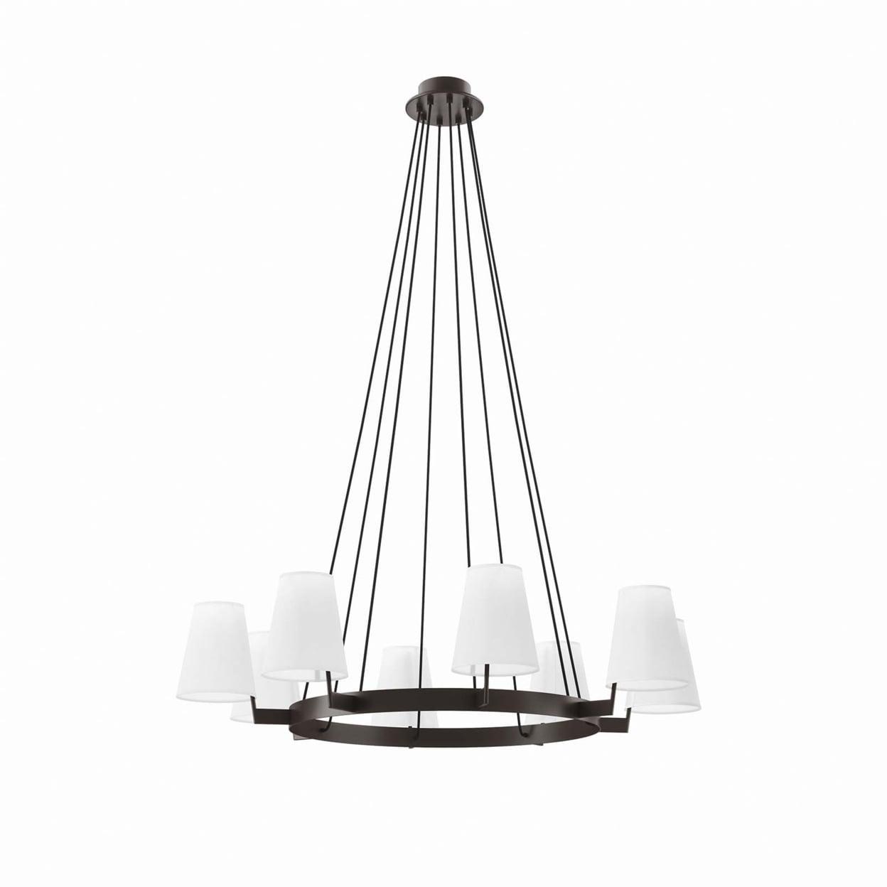 Bronze 8-Light Chandelier with White Fabric Shades