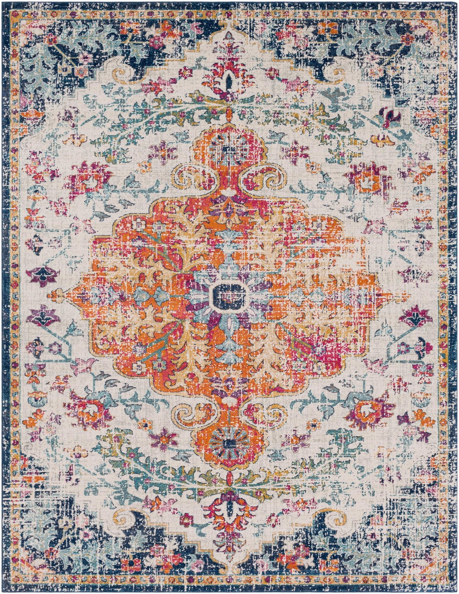 Vibrant Multicolor Synthetic Medallion Round Area Rug