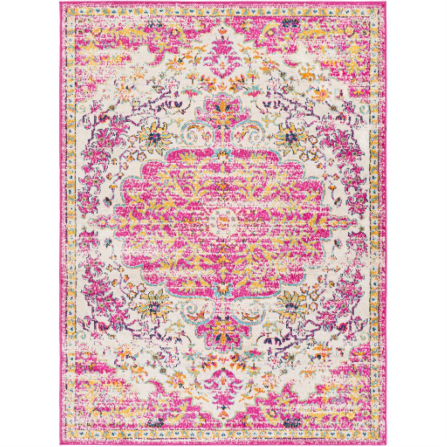 Floransa Bright Pink and Beige Polypropylene Area Rug