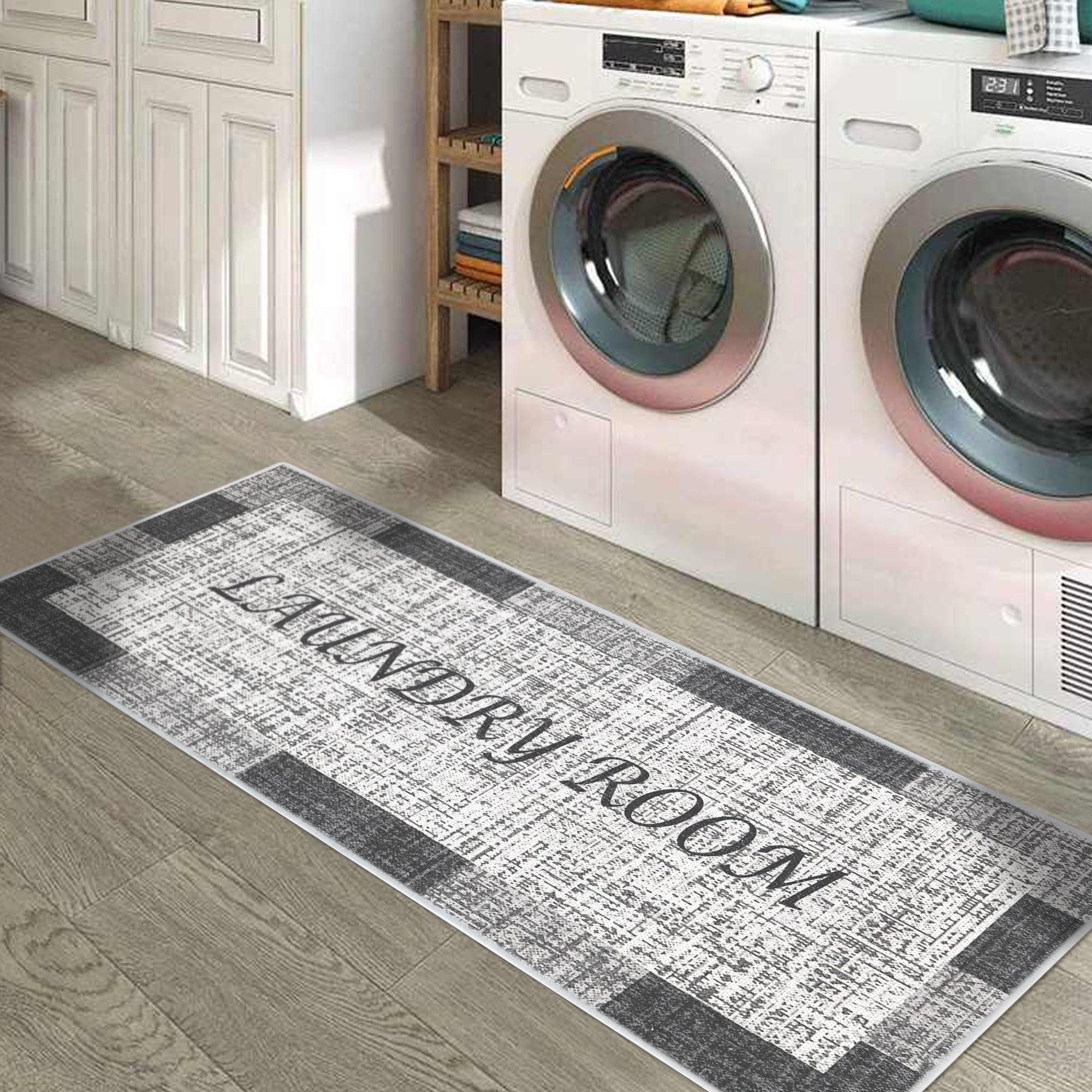 SUSSEXHOME Washable Indoor Laundry Room Rug Runner - 70 % Cotton Kitchen Floor Mat[Gray&White]