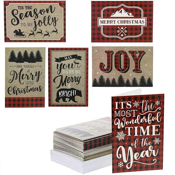 Sustainable Greetings 48 Pack Merry Christmas Cards with Envelopes 4x6 Inch, Festive Holiday Greeting Card for Xmas, 6 Red Plaid Designs