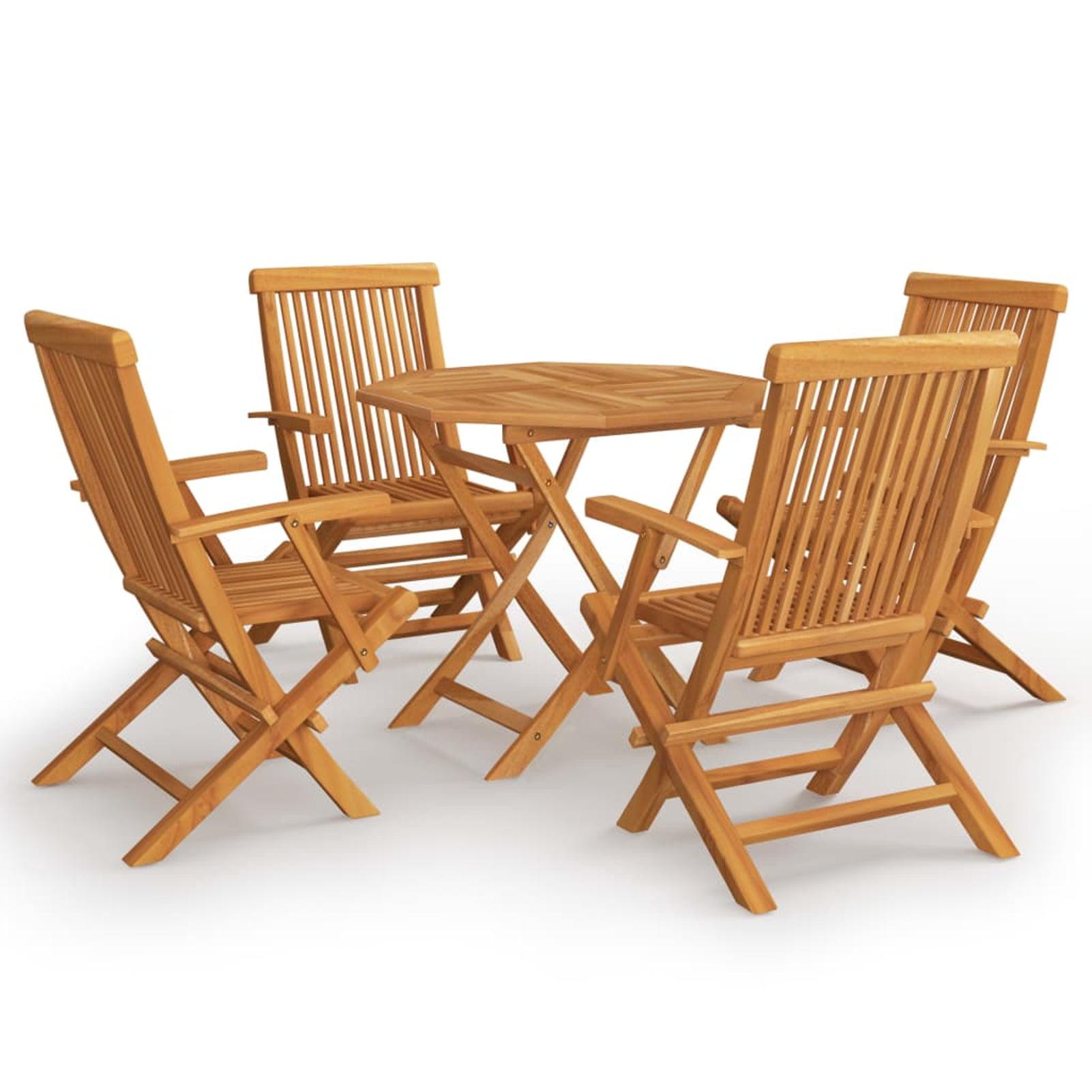 Classic Teak 5-Piece Foldable Outdoor Dining Set with Round Table