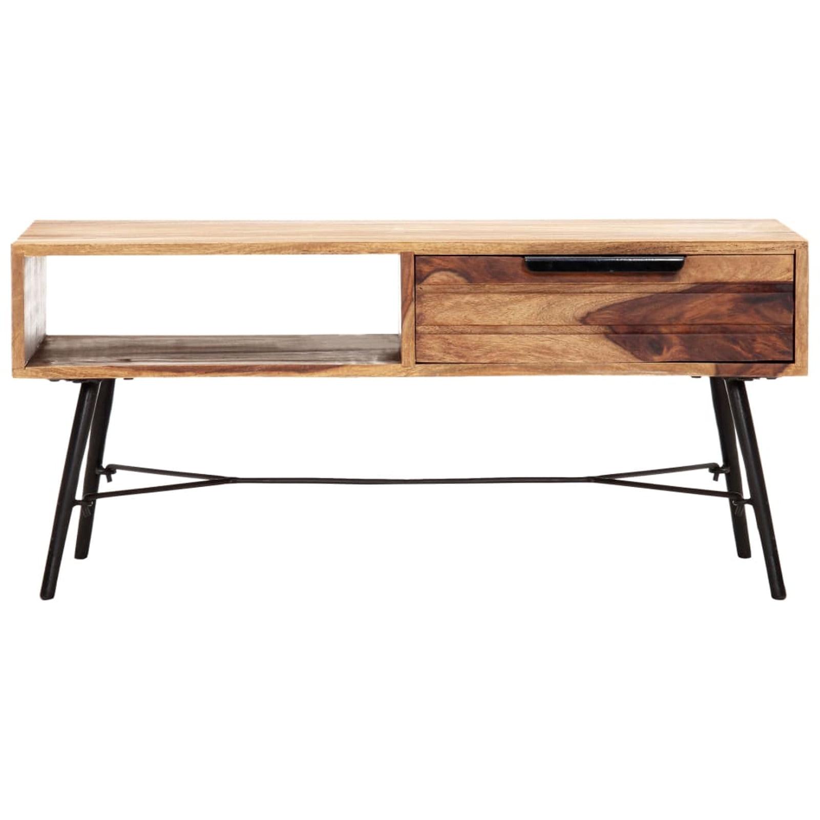 Sheesham Wood and Black Metal Coffee Table with Storage