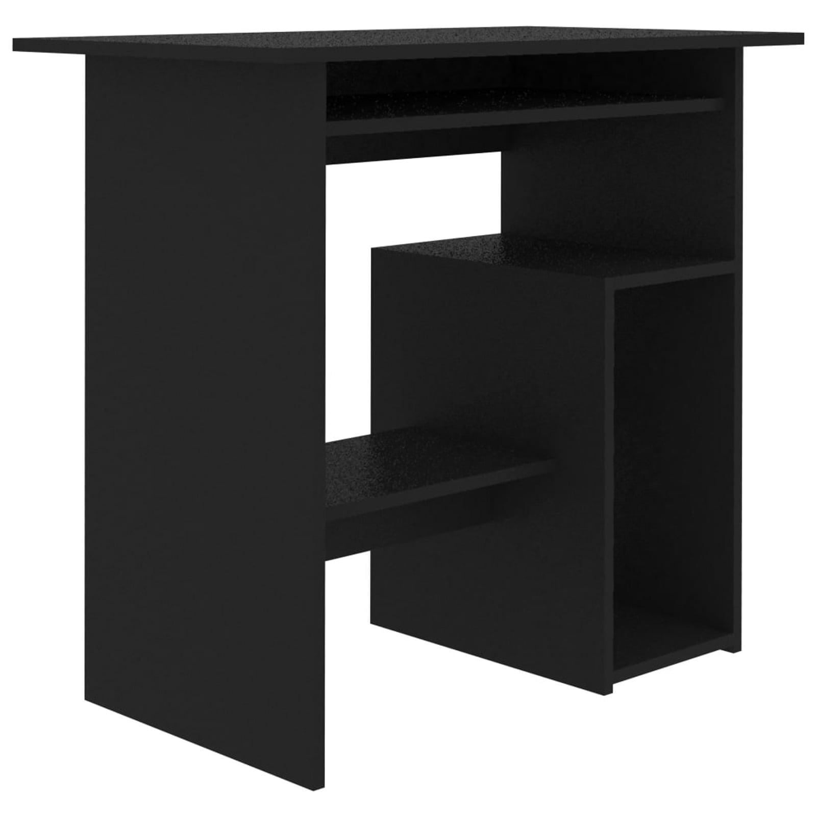 Sleek Modern Black Engineered Wood Desk with Keyboard Tray