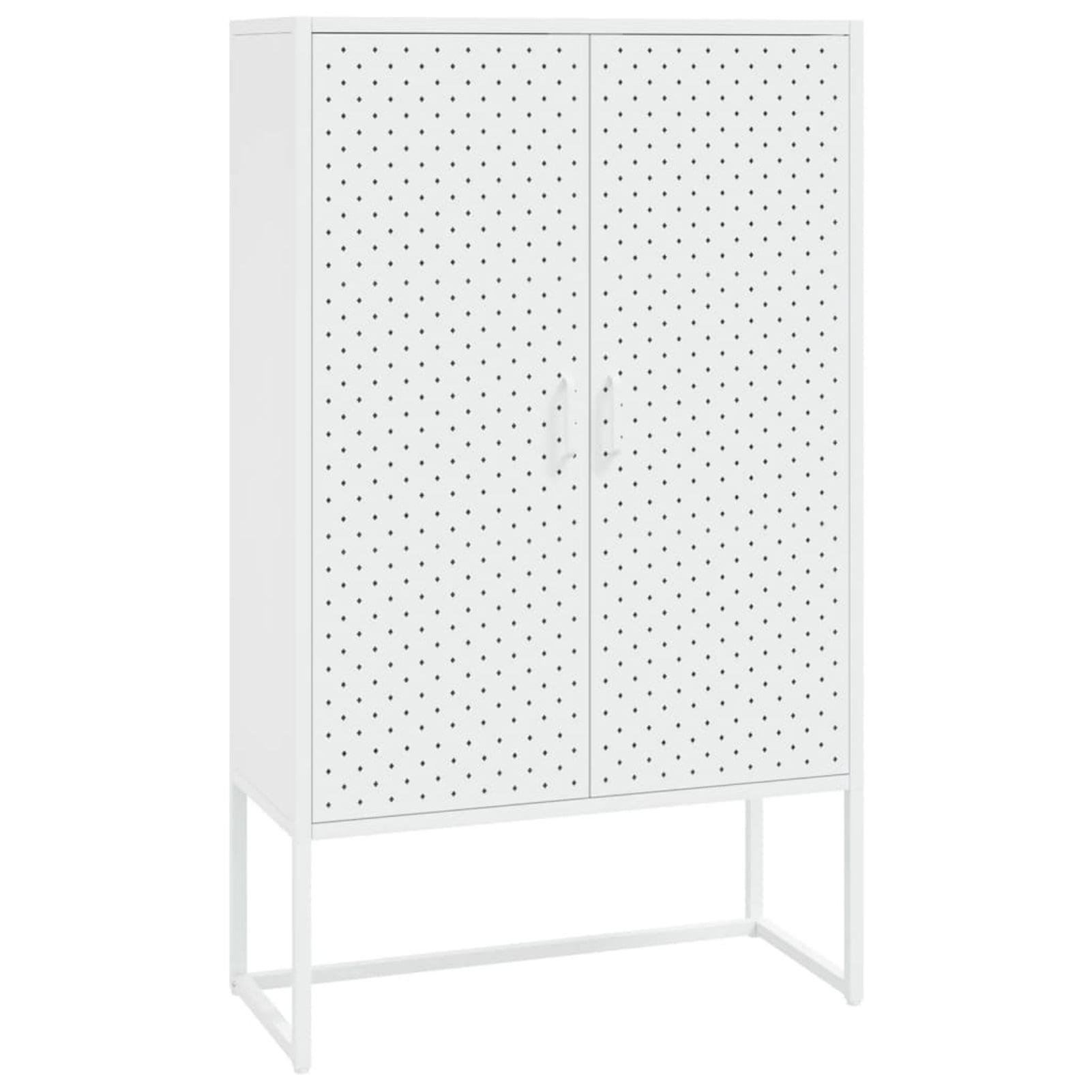 Modern White Steel Highboard Storage Cabinet with Adjustable Levellers