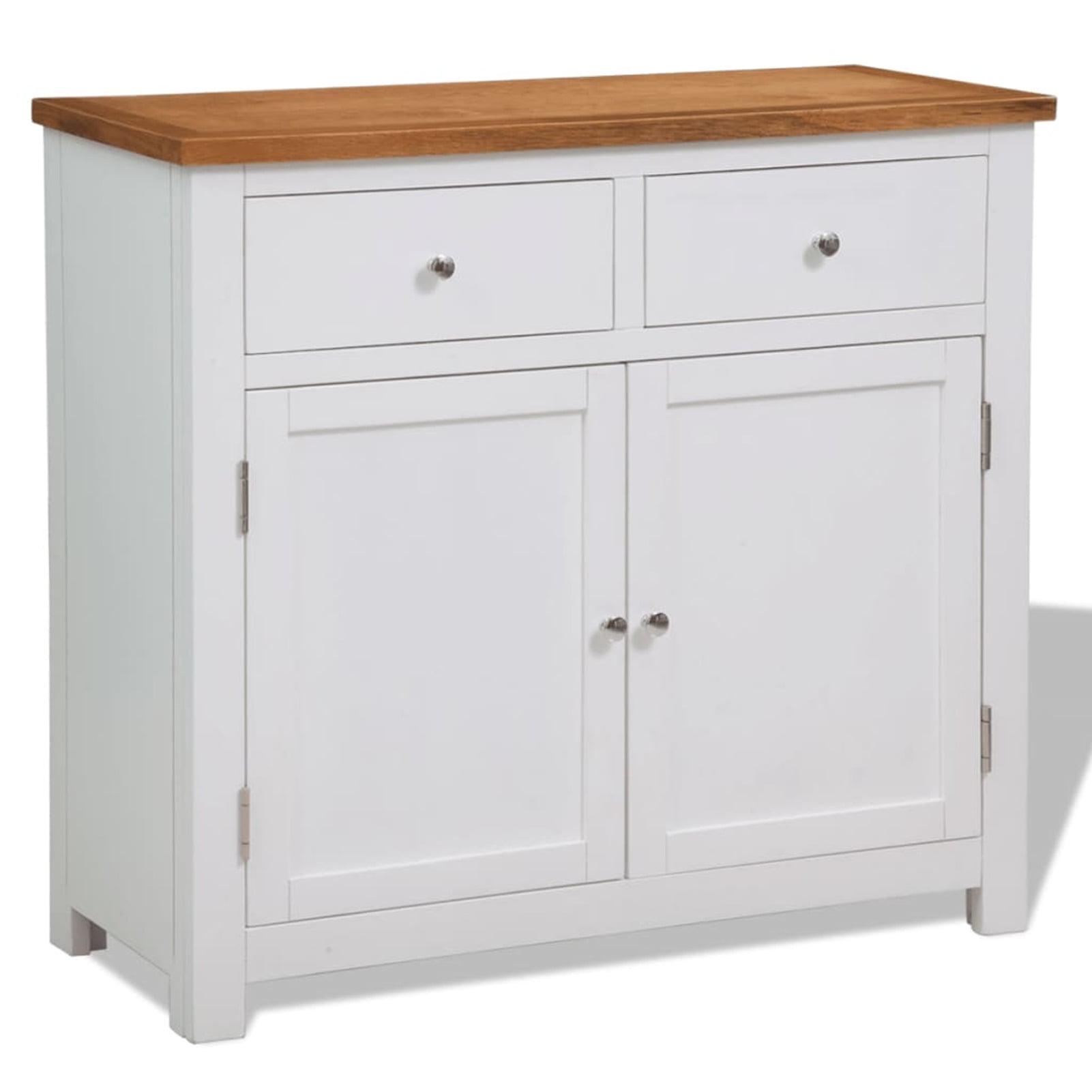 Solid Oak and Acacia Wood Rustic Sideboard with Metal Knobs