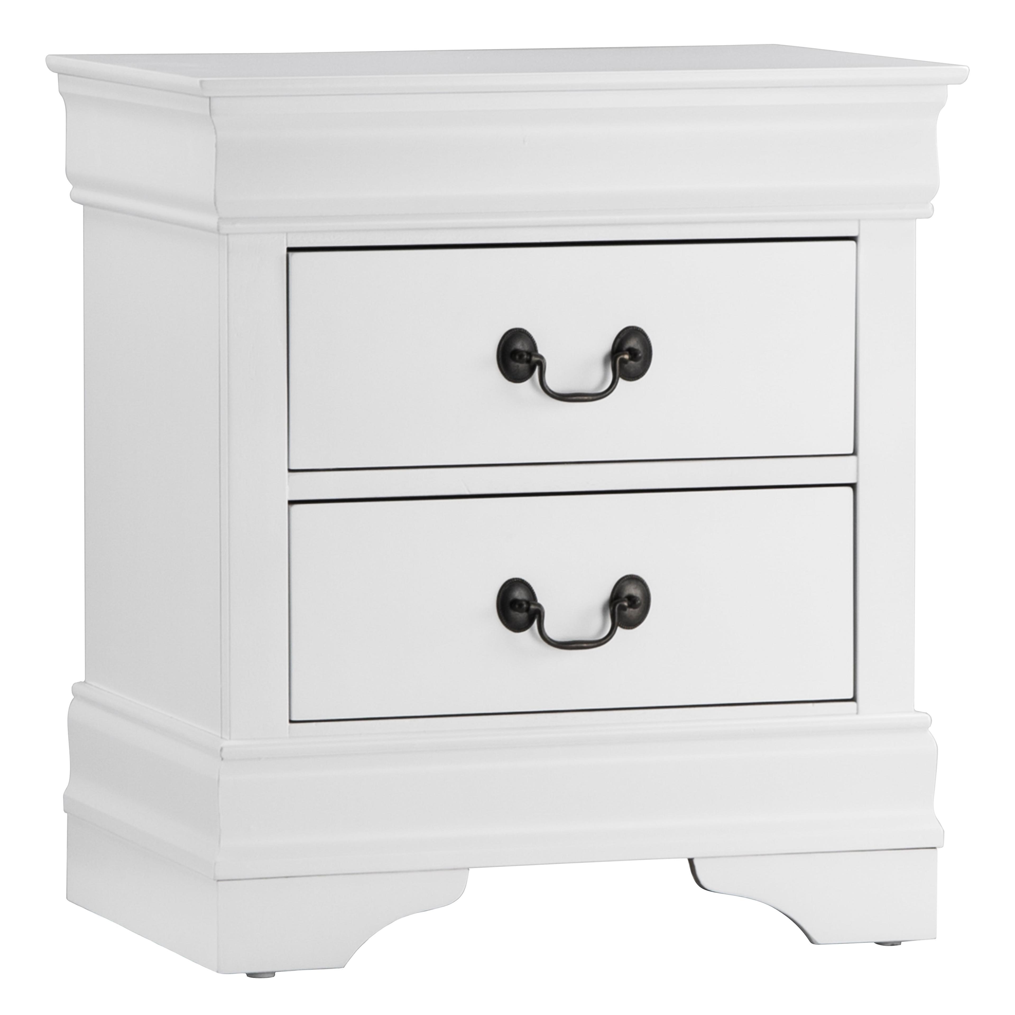 Louis Philippe Inspired White Wood 2-Drawer Nightstand with Brass Tone Handles